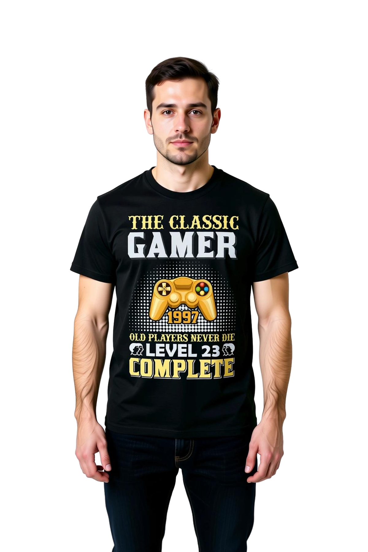 Erkek Retro Oyun Kontrolörü Baskılı Tişört Level Nostalji Konforlu Kesim Günlük Rahat Modern Şık
