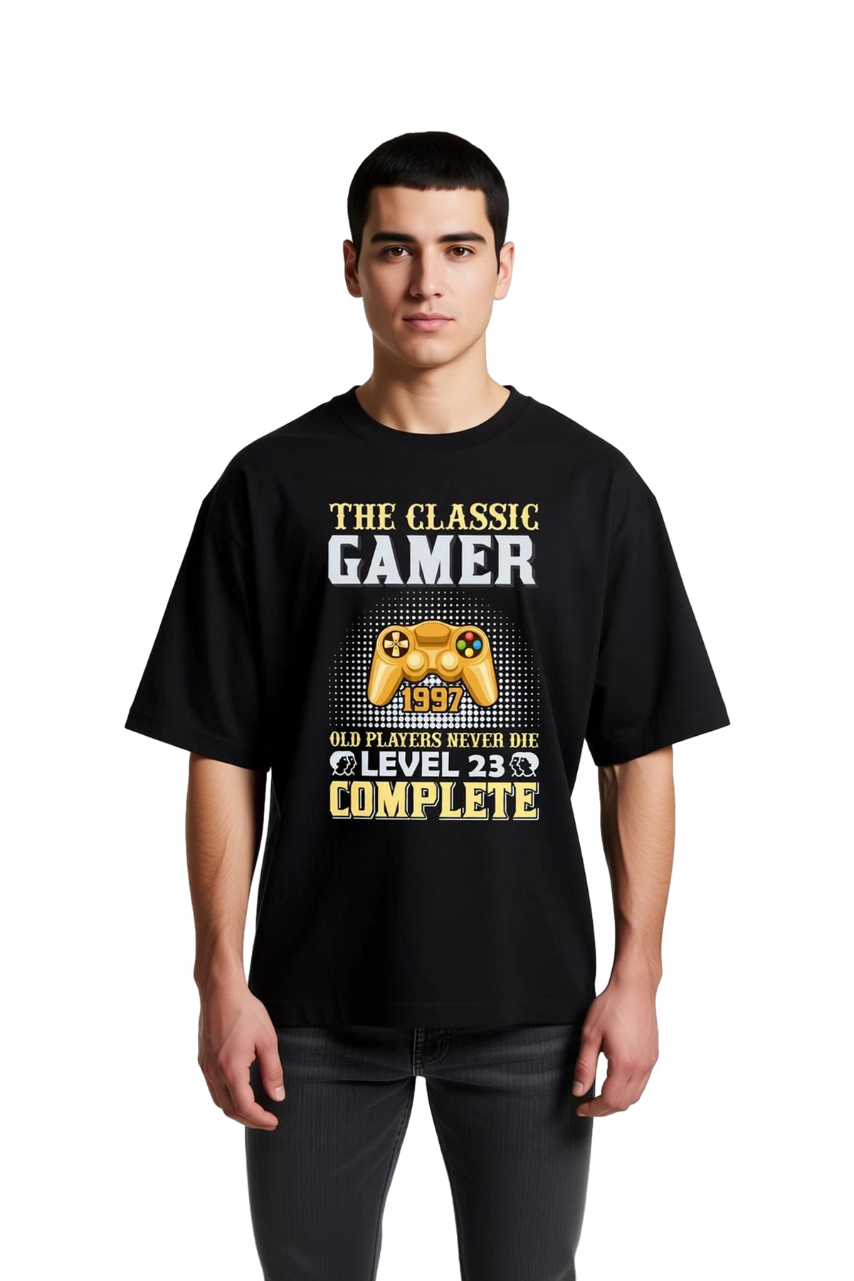 Klasik Gamer 1997 Level 23 Nostalji Baskılı Erkek Oversize Tişört