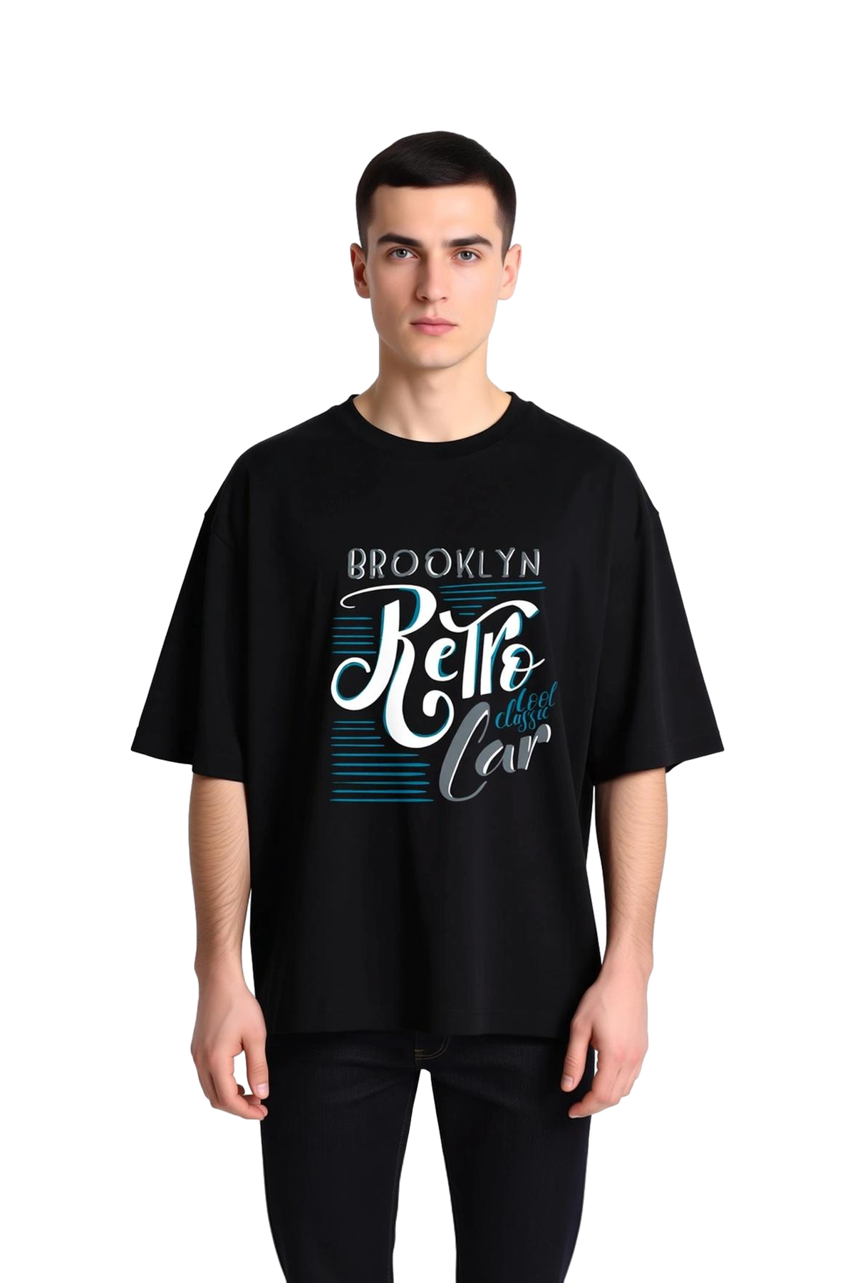 Brooklyn Retro Araba Cool Klasik Baskılı Erkek Oversize Tişört