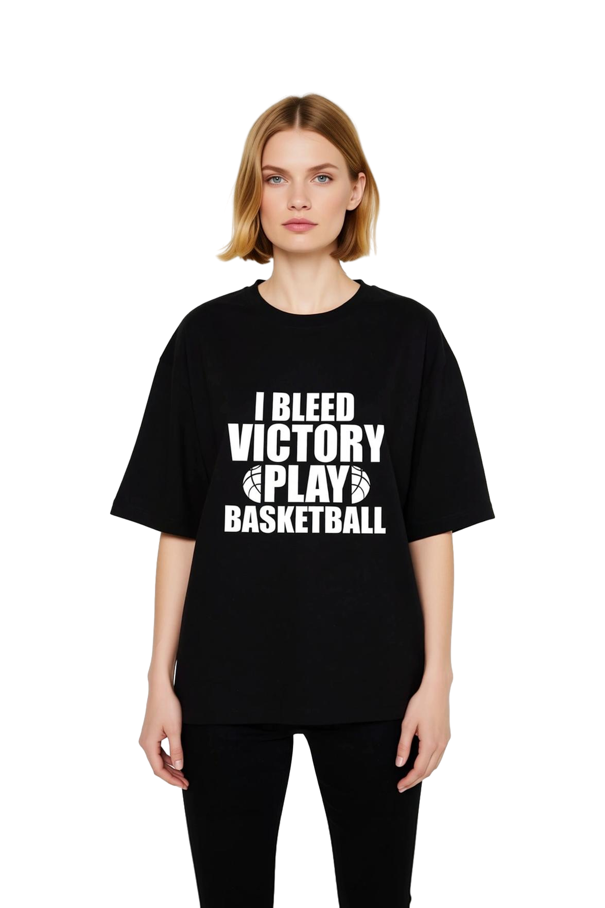 Kadın Oversize Basketbol Baskılı Kısa Kollu Tişört %100 Pamuk Rahat Kesim Günlük Spor Modern Şık