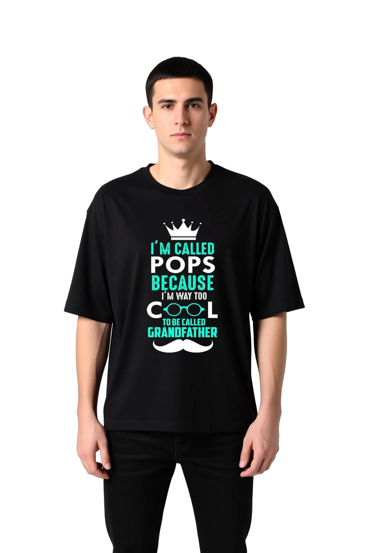 Erkek Oversize Baskılı Tişört Pops Unvanı Büyükbaba Mizahı Grafik Desen Rahat Kesim Günlük Modern