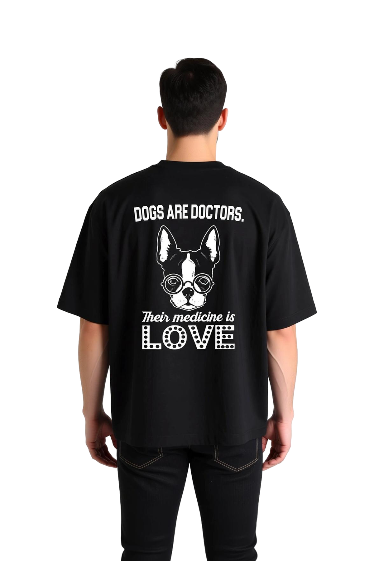 Erkek Oversize Grafik Baskılı Tişört Köpek Doktor Sevgi Teması Rahat Kesim Günlük Modern Şık Zarif