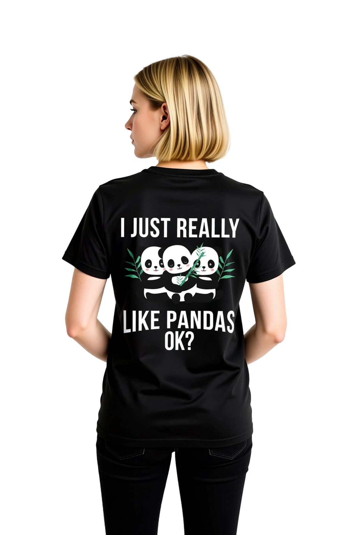 Kadın Panda Baskılı Grafik Tişört Üç Desenli Mizahi Yazı Detaylı Rahat Kesim Casual Günlük Modern