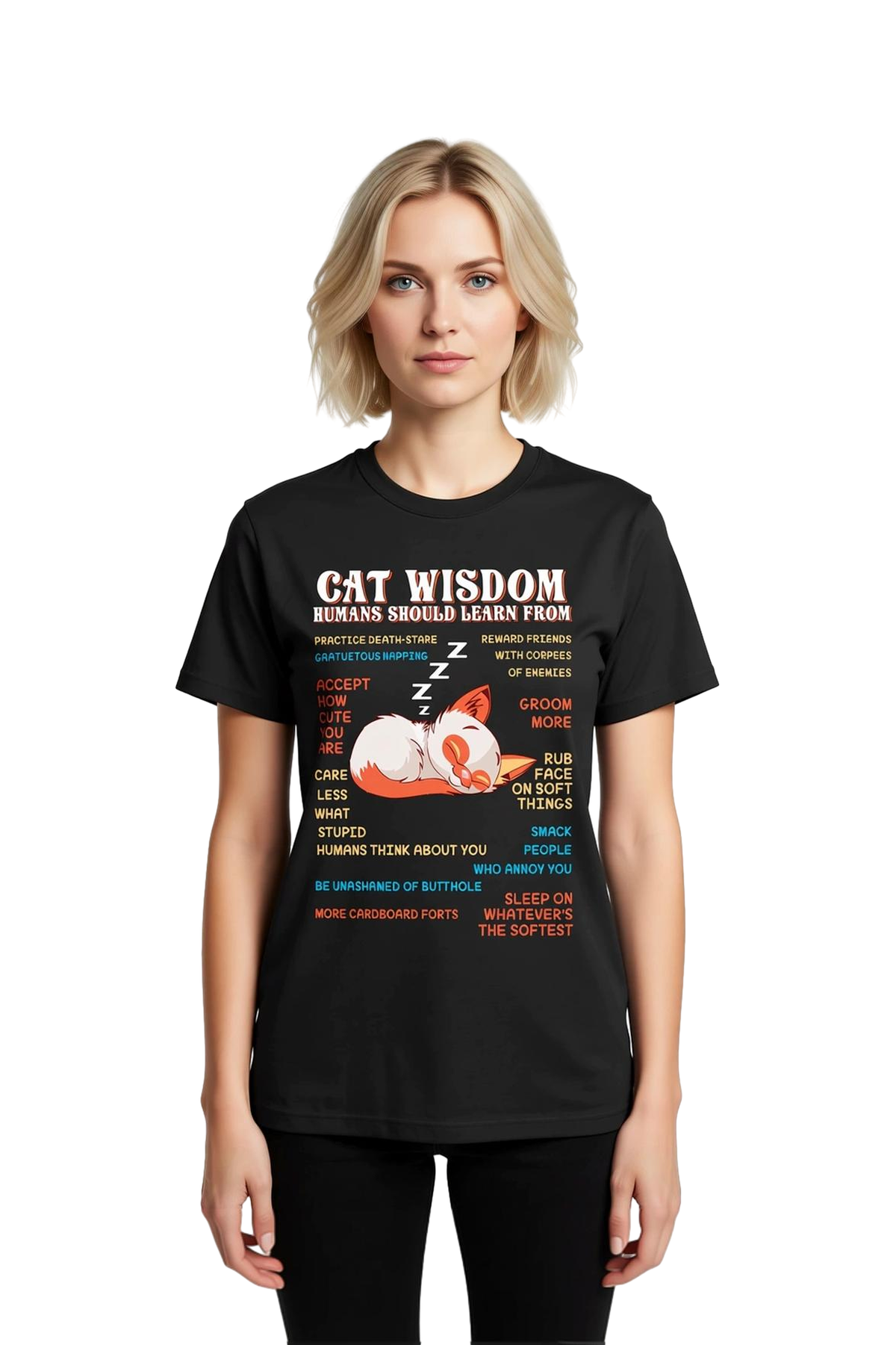 Kedi Bilgeliği Rehberi Baskılı Kadın Tişört