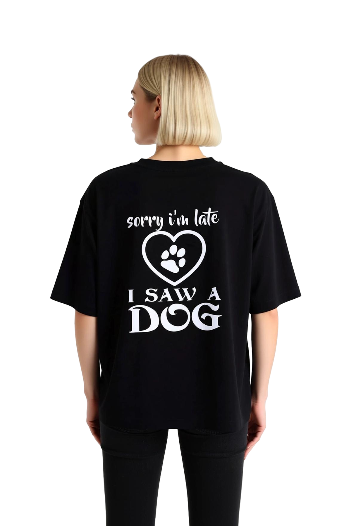 Kadın Oversize Köpek Baskılı Tişört Kısa Kollu Yuvarlak Yaka Rahat Kesim Günlük Giyim Modern Şık