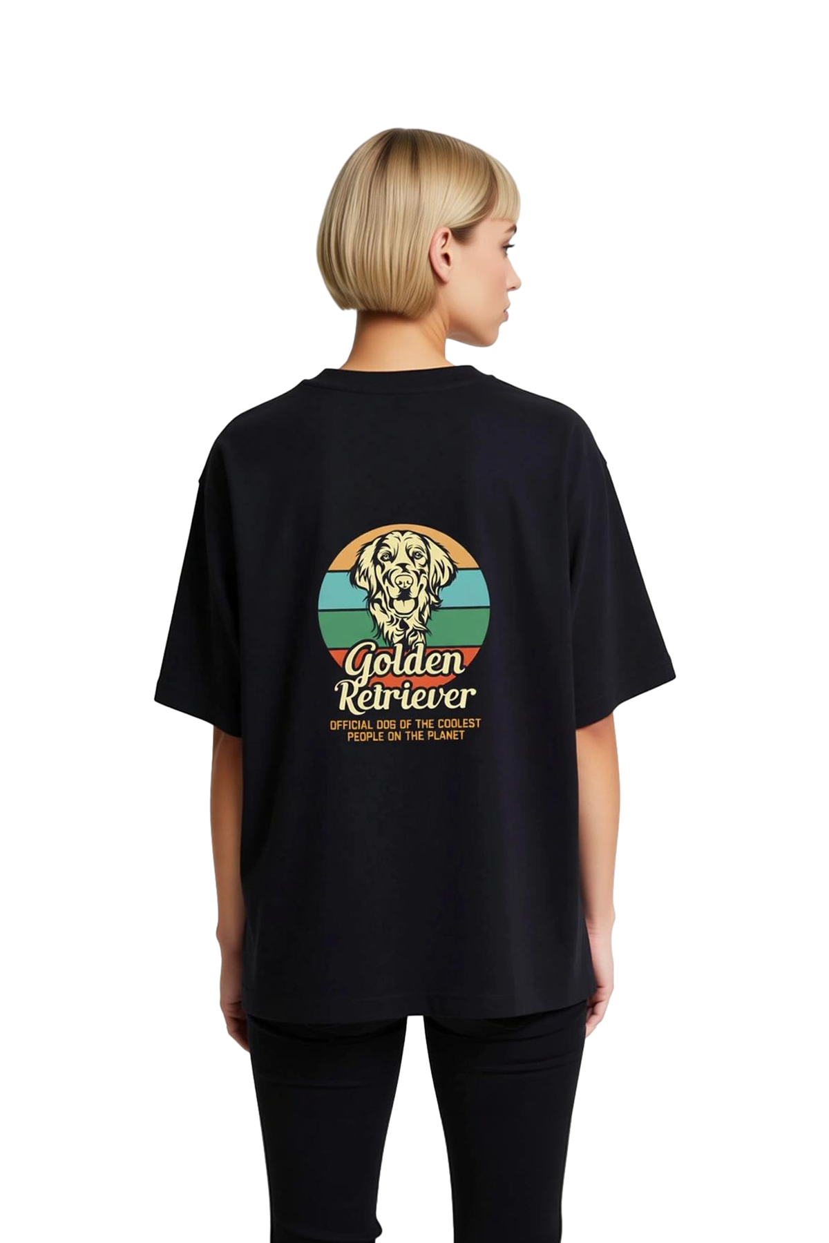 Kadın Oversize Köpek Baskılı Tişört Golden Retriever Vintage Stil Kısa Kollu Rahat Kesim Günlük