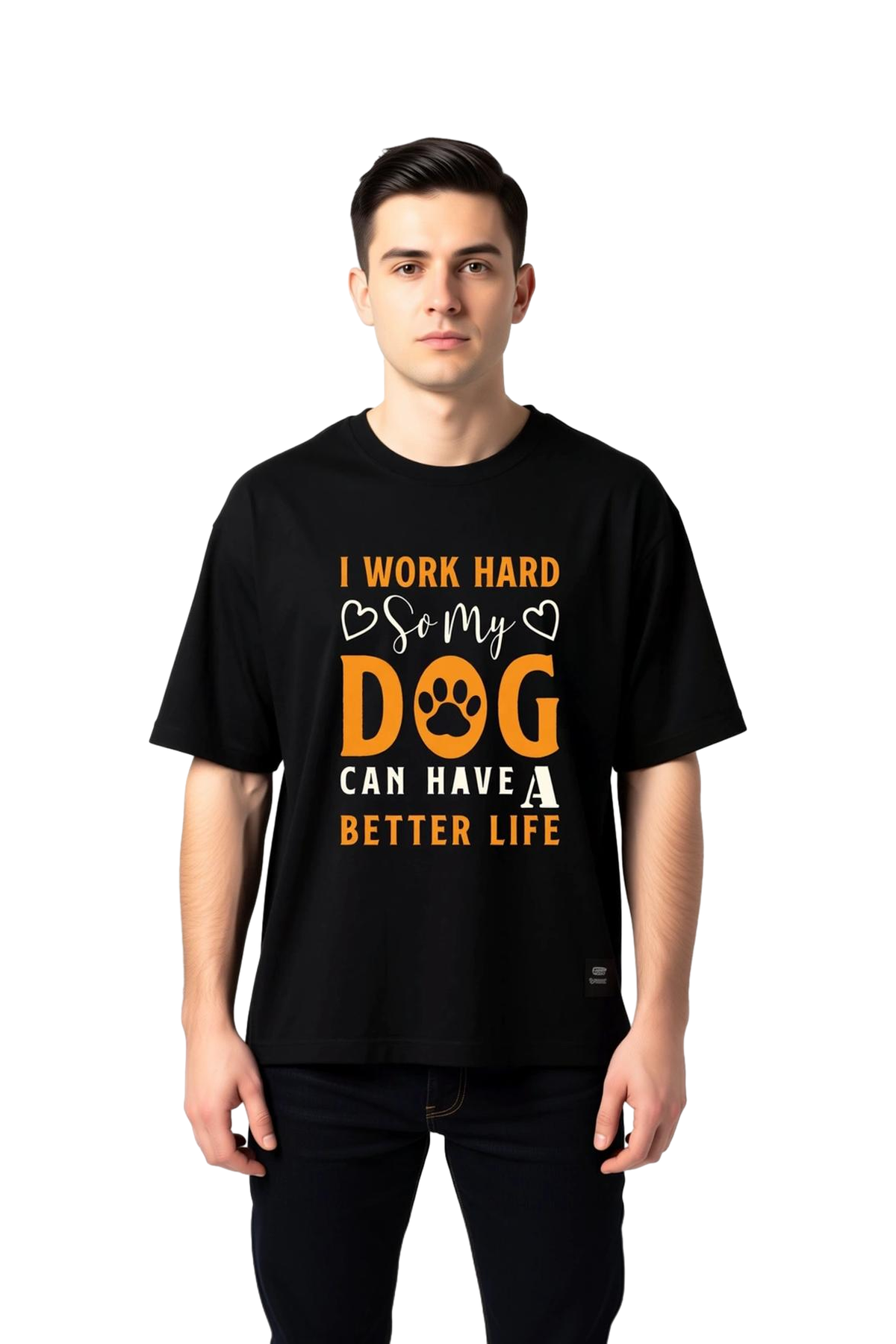Köpeğim İçin Çalışıyorum Baskılı Erkek Oversize Tişört