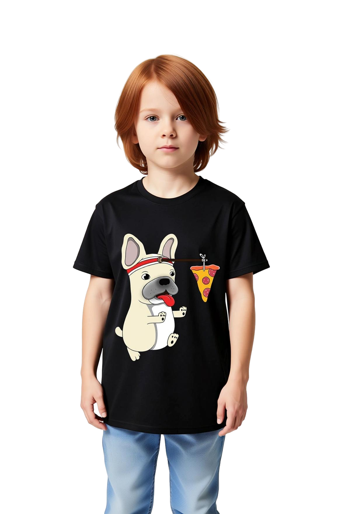 Erkek Çocuk Baskılı Kısa Kollu Tişört Pizza Köpeği Karakterli Eğlenceli Tasarım Rahat Kesim Günlük