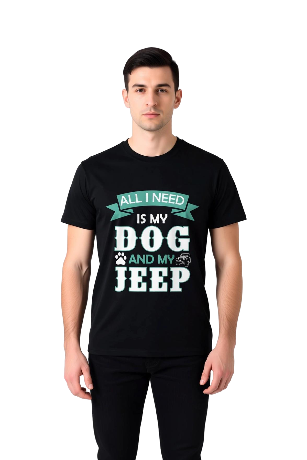 Köpeğim ve Aracım Yeterli Baskılı Erkek Tişört