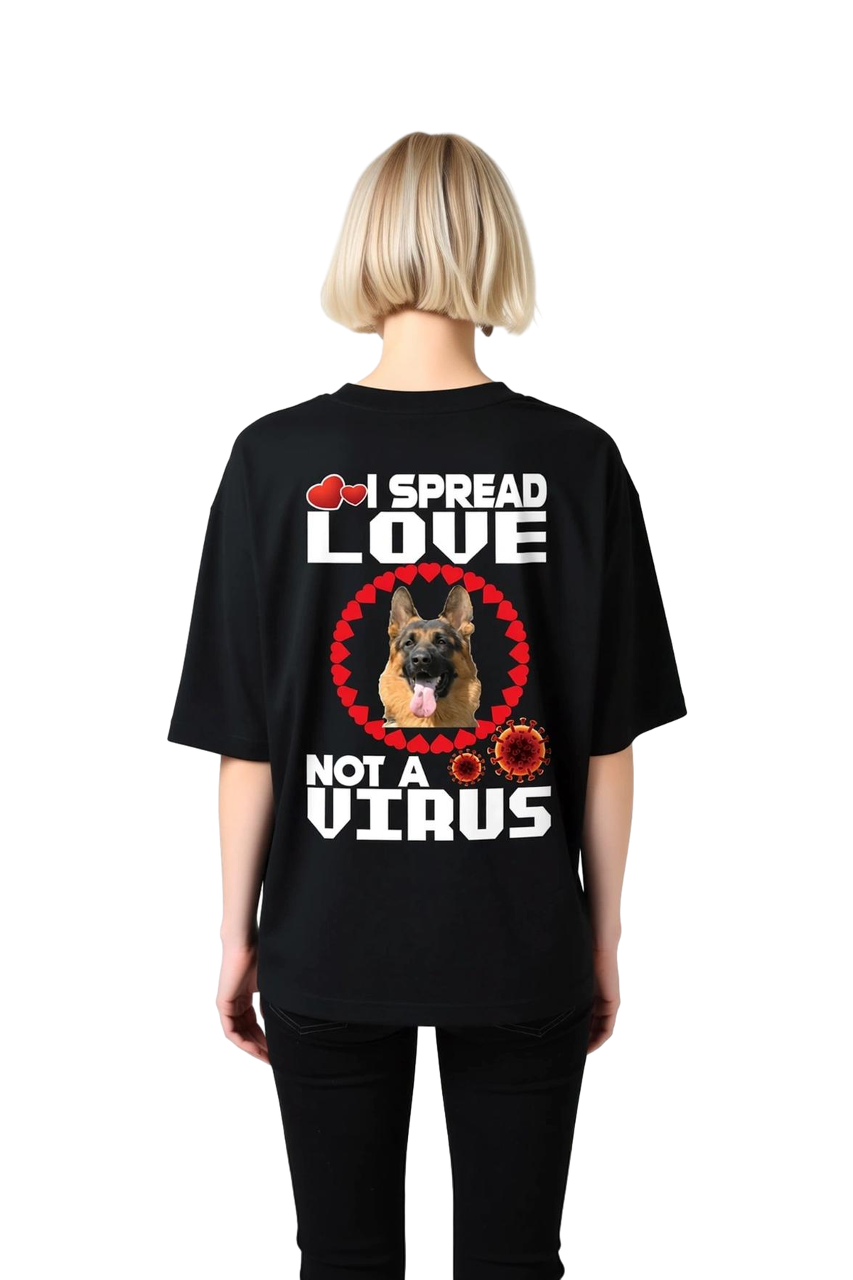 Kadın Oversize Köpek Baskılı Tişört Kalp Motifli Rahat Kesim Günlük Giyim Konforlu Modern Şık Zarif