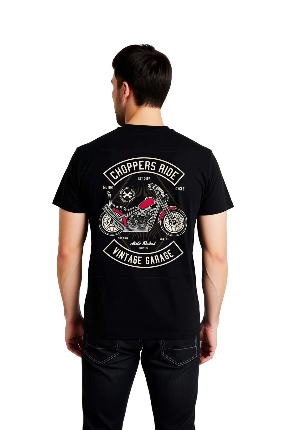 Erkek Vintage Chopper Motosiklet Kültürü Baskılı Rahat Kesim Kısa Kollu Tişört Günlük Modern Şık