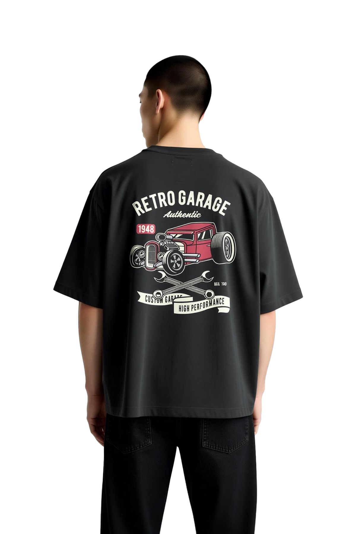 Retro Garaj 1948 Özel Performans Baskılı Erkek Oversize Tişört