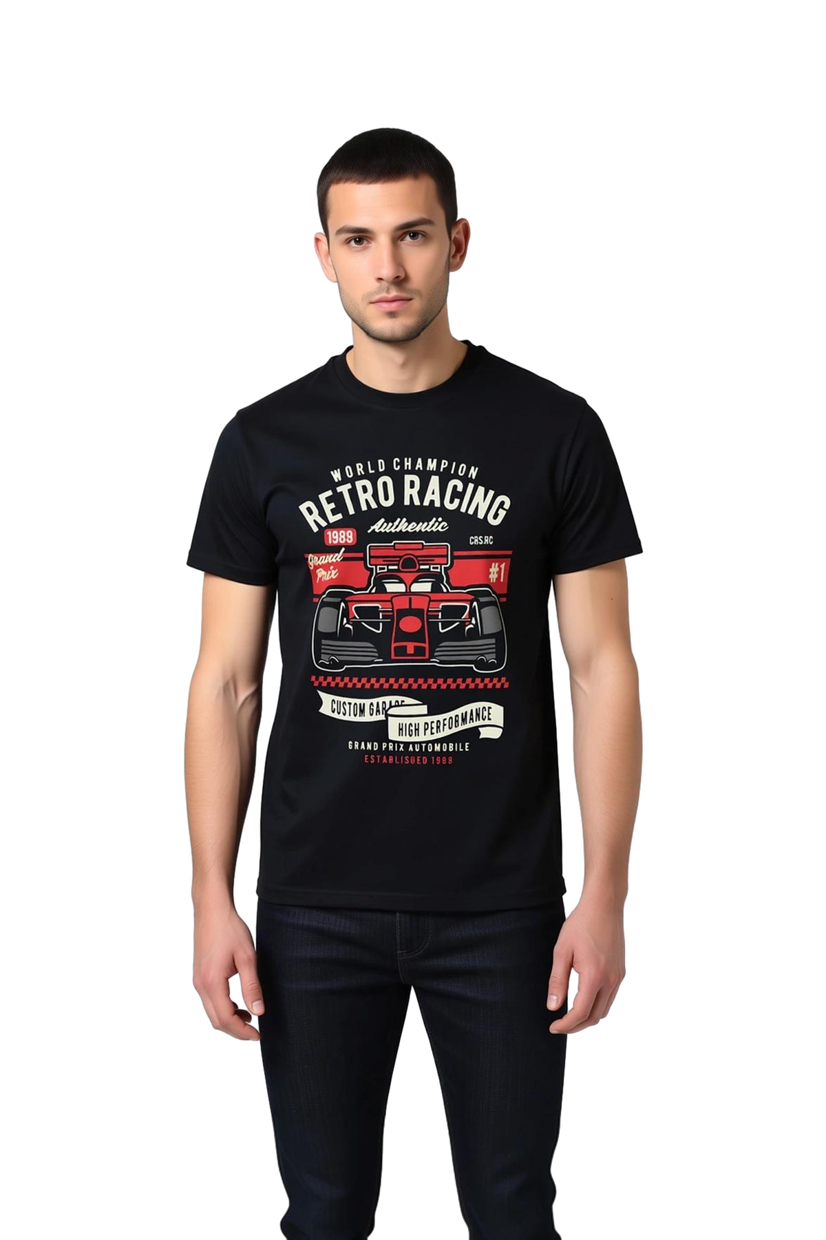 Erkek Retro Yarış Baskılı Tişört %100 Pamuk Crew Neck Kısa Kol Grand Prix Tasarım Günlük Rahat Şık