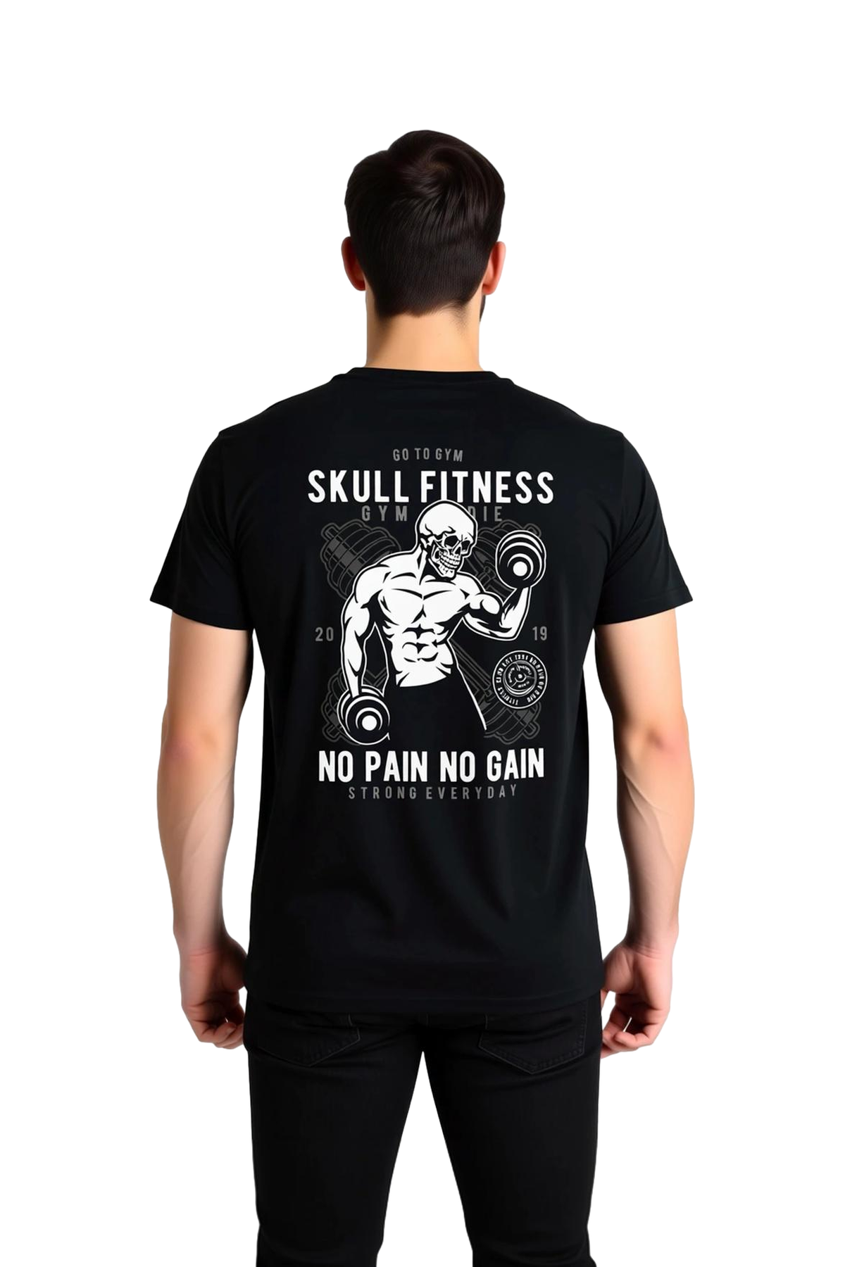 Erkek Fitness Kafatası Baskılı Motivasyon Tişört Dumbbell Desen Günlük Spor Giyim Rahat Modern Şık