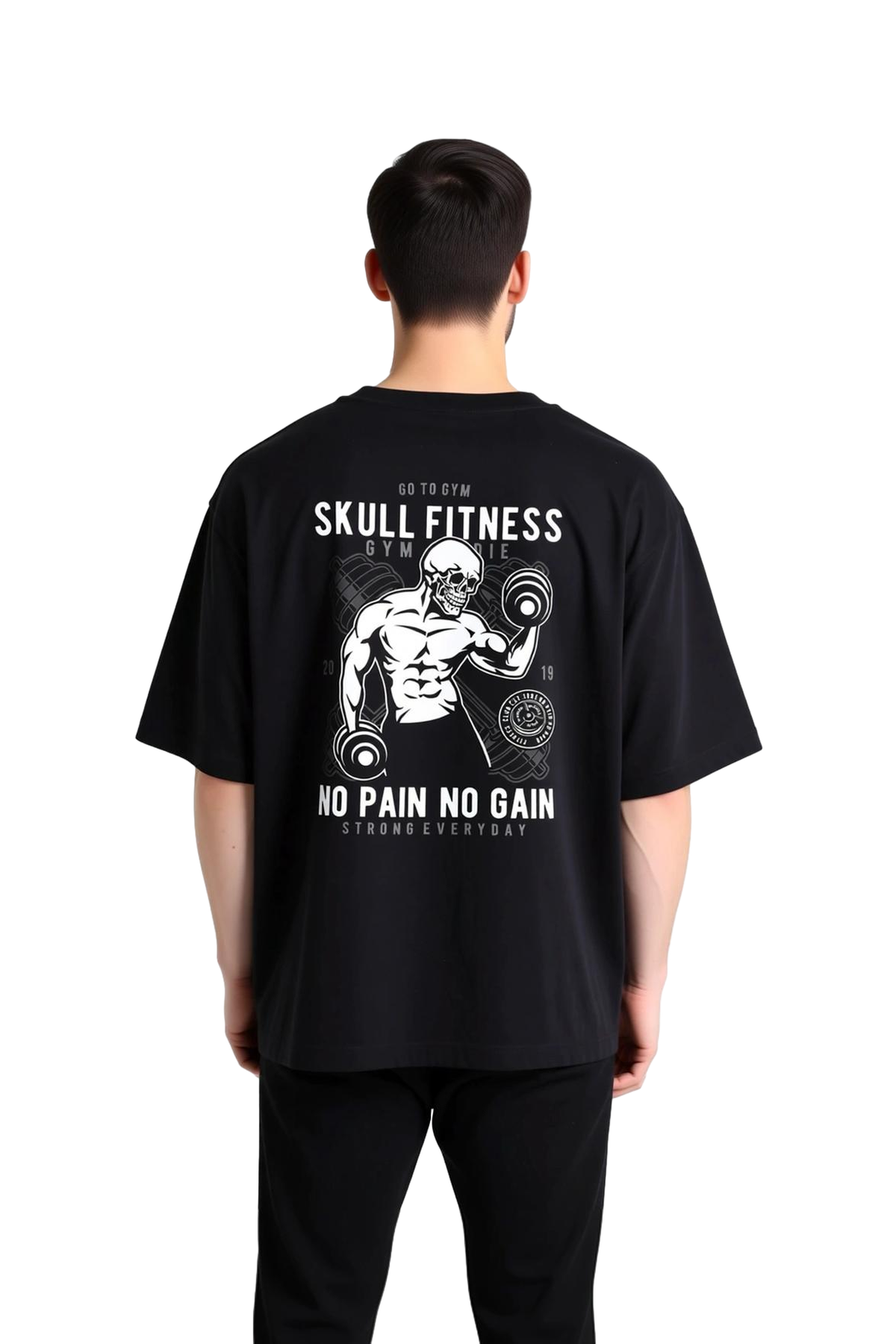 Erkek Oversize Fitness Kafatası Baskılı Tişört Motivasyon Temalı Günlük Rahat Kesim Modern Şık Zarif