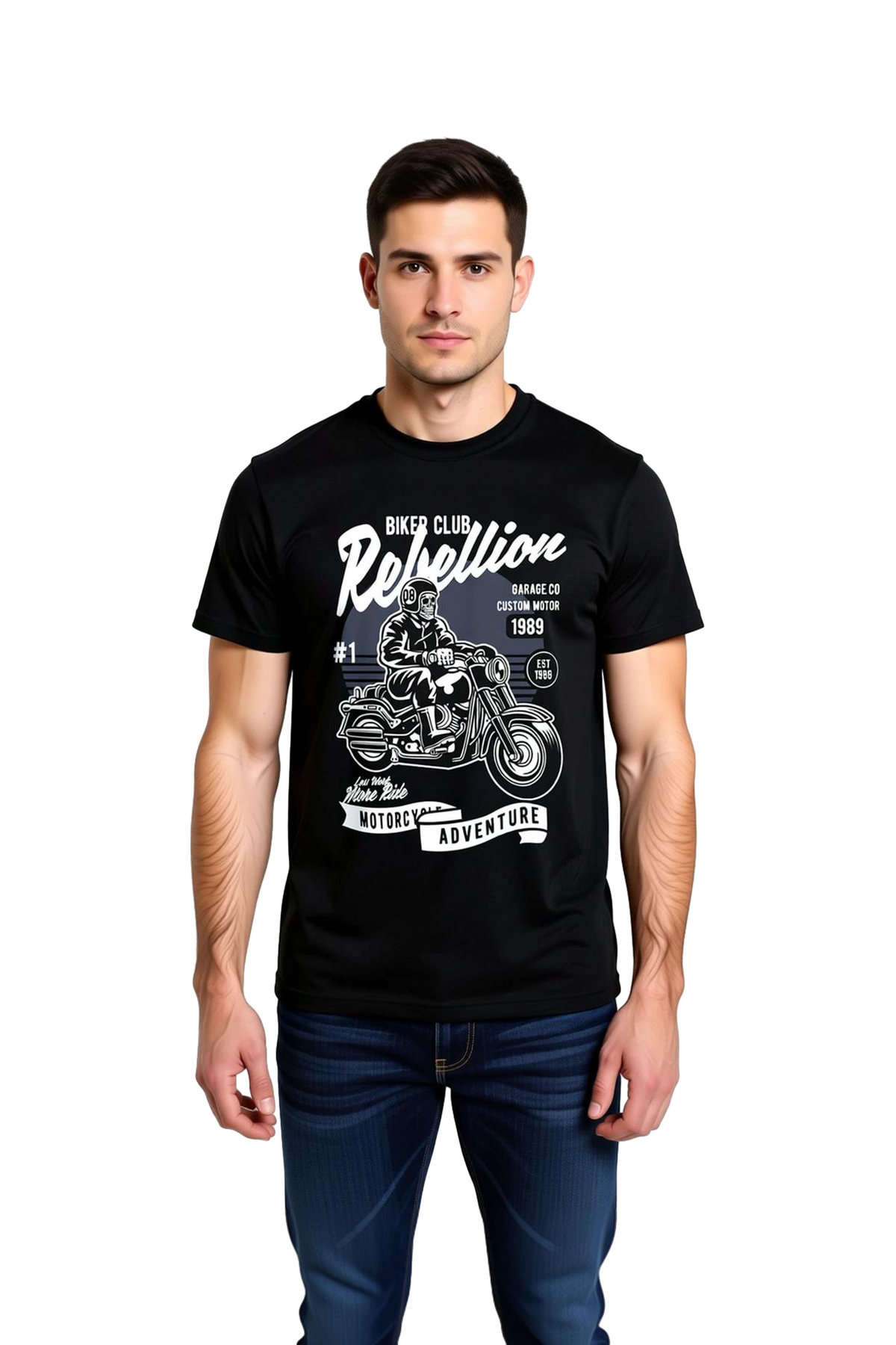 Erkek Motosiklet Macerası Retro Baskılı Kısa Kollu Tişört Garage Rebellion Teması Rahat Kesim Günlük
