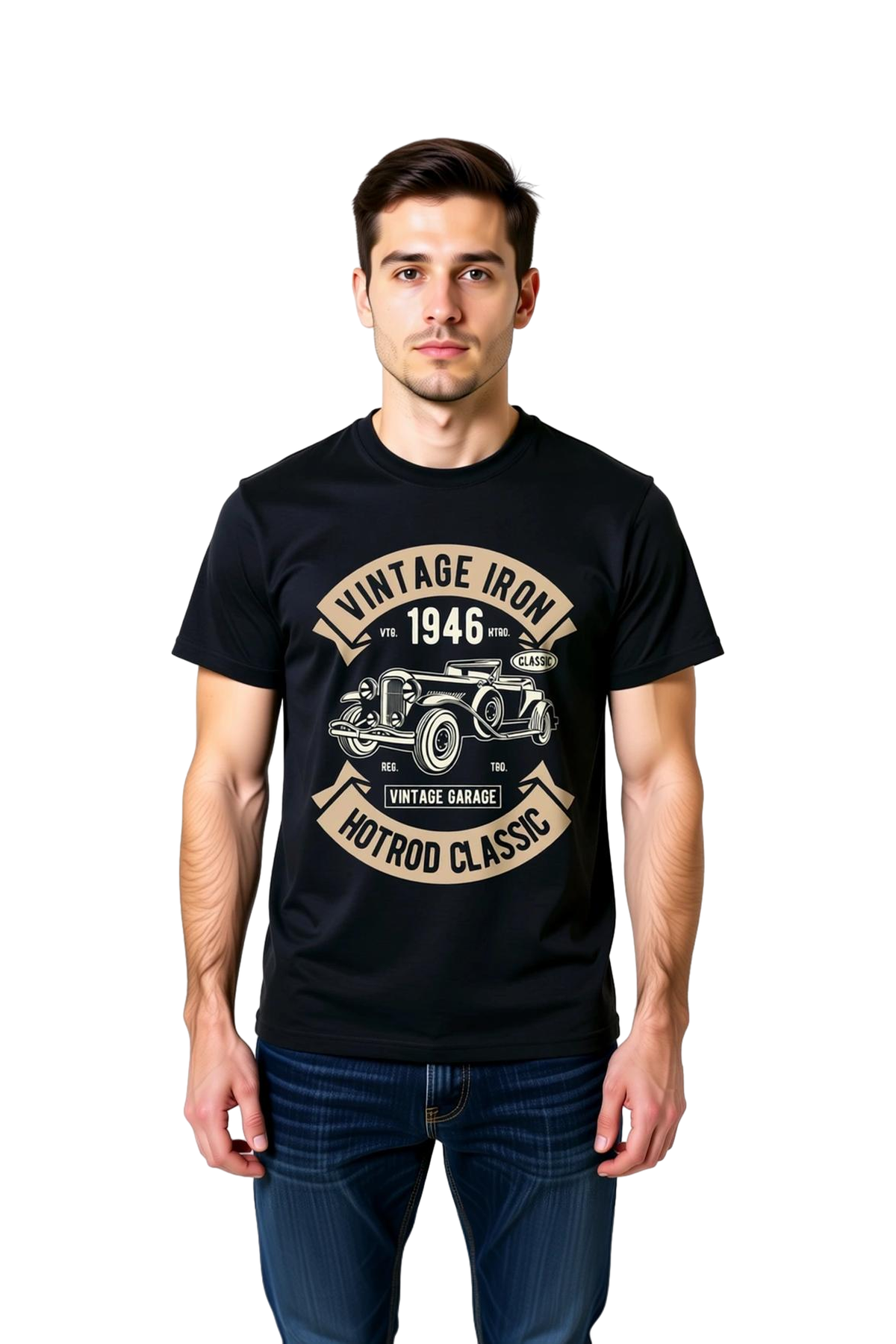 Klasik Vintage Araba 1946 Baskılı Erkek Tişört