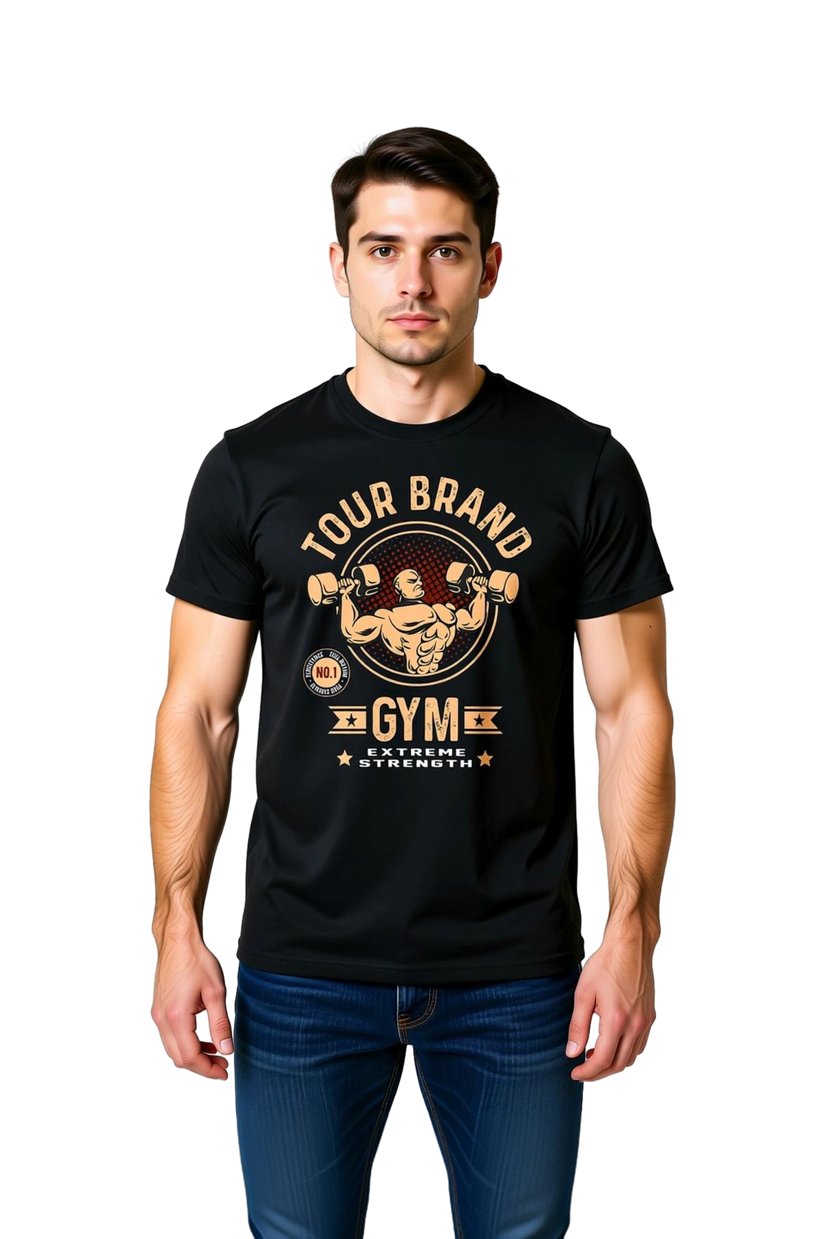 Erkek Vücut Geliştirme Baskılı Tişört Tour Brand Gym Extreme Strength Antrenman Spor Tee Günlük