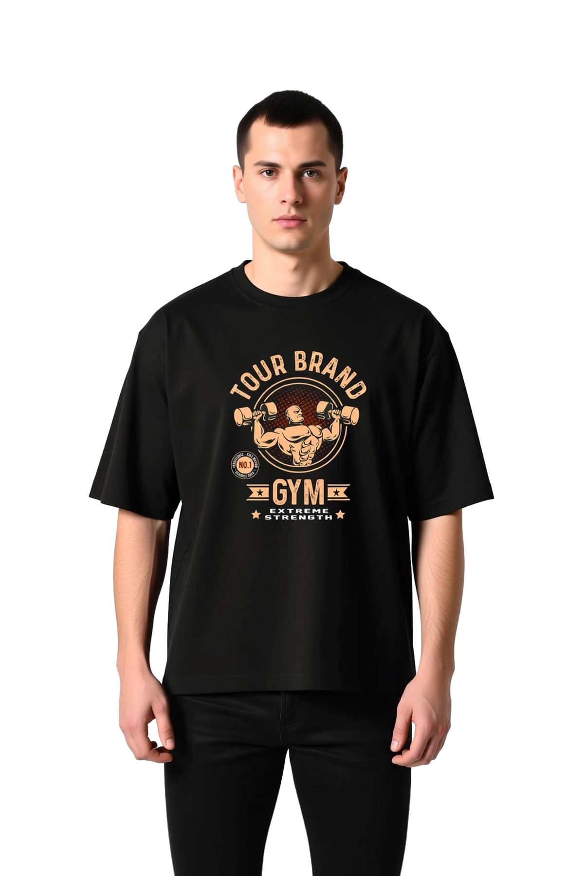 Erkek Oversize Vücut Geliştirme Baskılı Tişört Tour Brand Gym Extreme Strength Antrenman Günlük