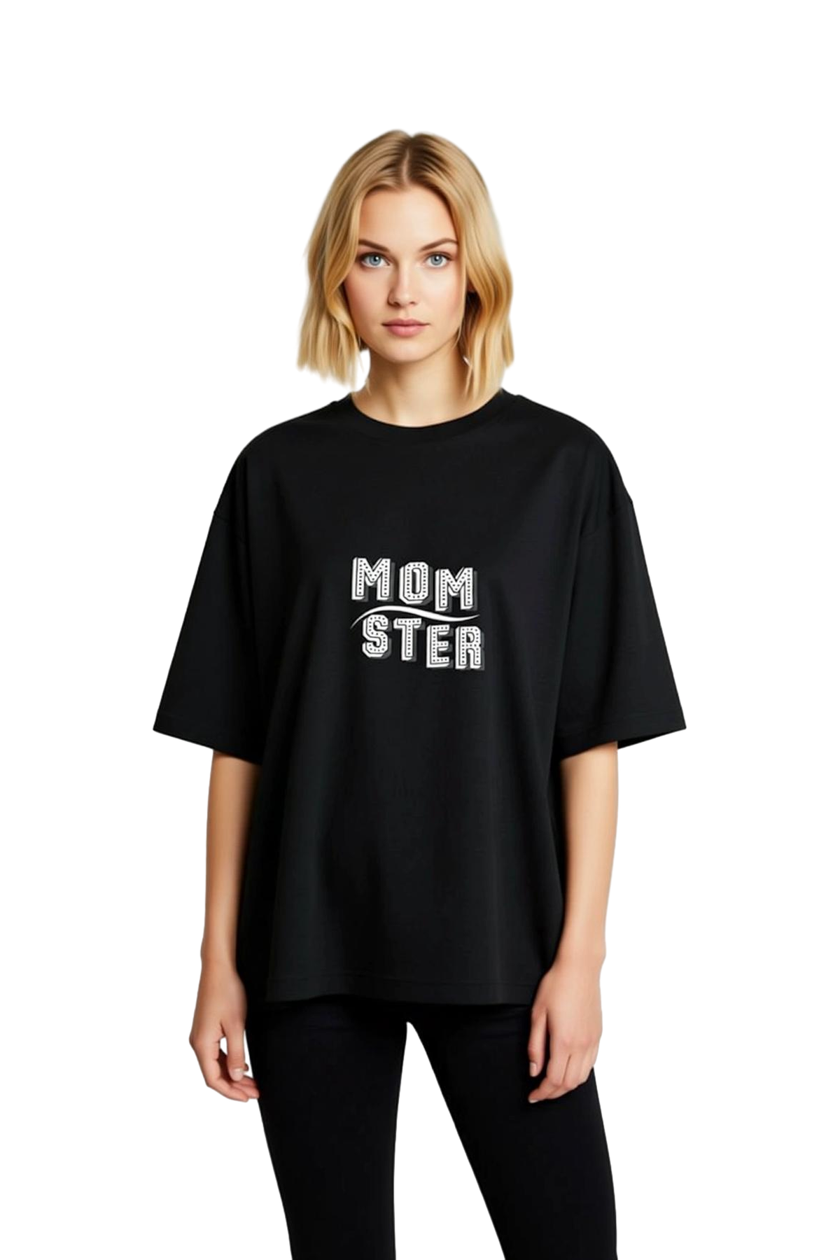 Kadın Oversize Kısa Kollu Tişört Retro Tipografi Baskılı Momster Tasarımı Rahat Kesim Günlük Modern