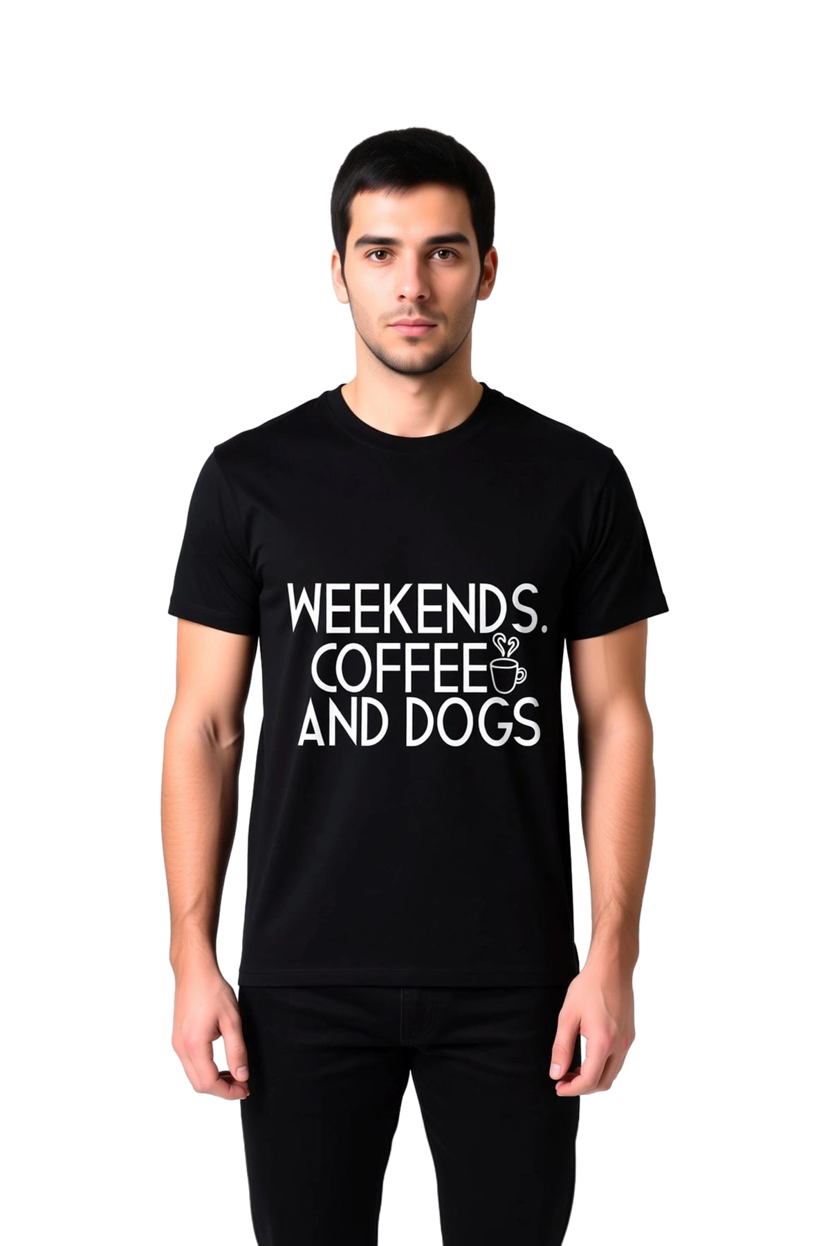 Erkek Grafik Baskılı Tişört Kahve Köpek Teması Kısa Kol Yuvarlak Yaka Rahat Kesim Günlük Modern
