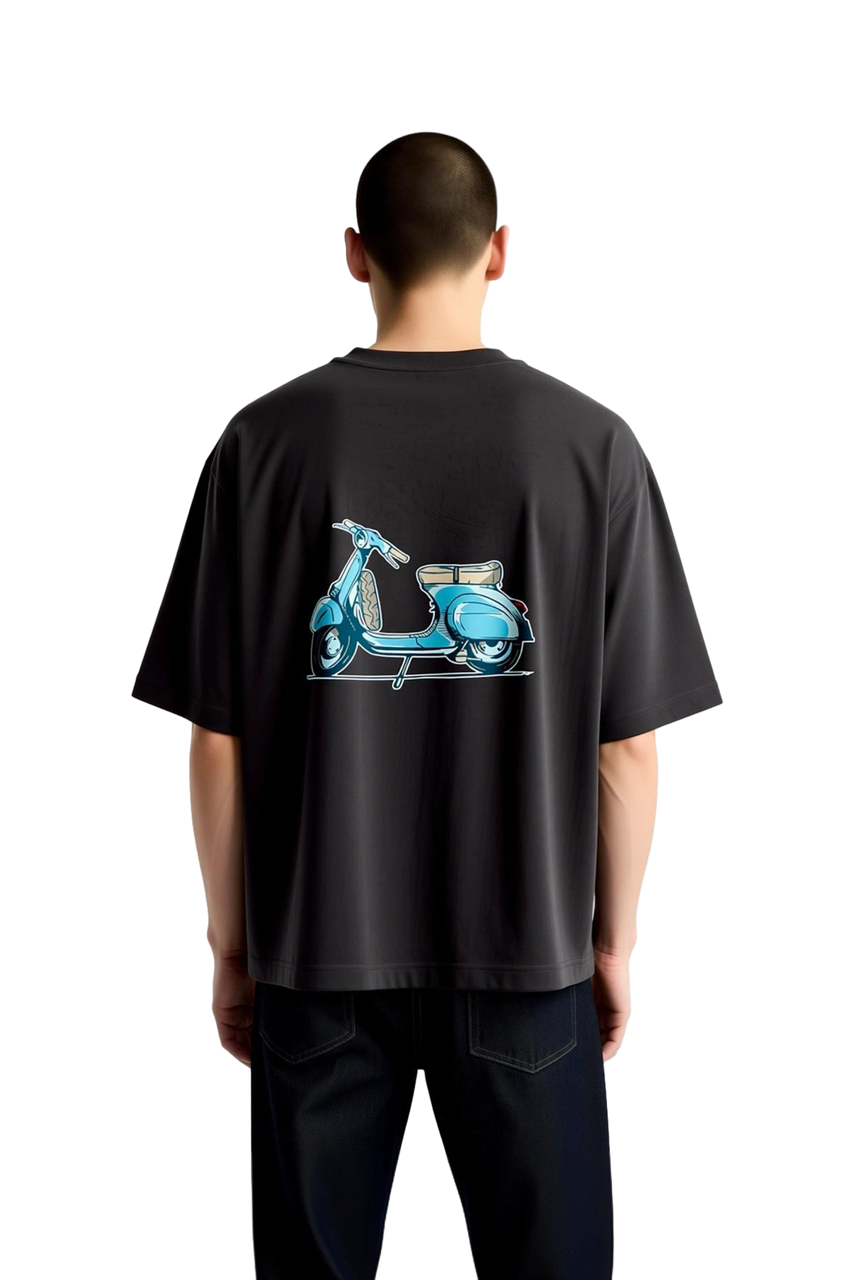 Vintage Scooter Krem Koltuk Motifi Baskılı Erkek Oversize Tişört