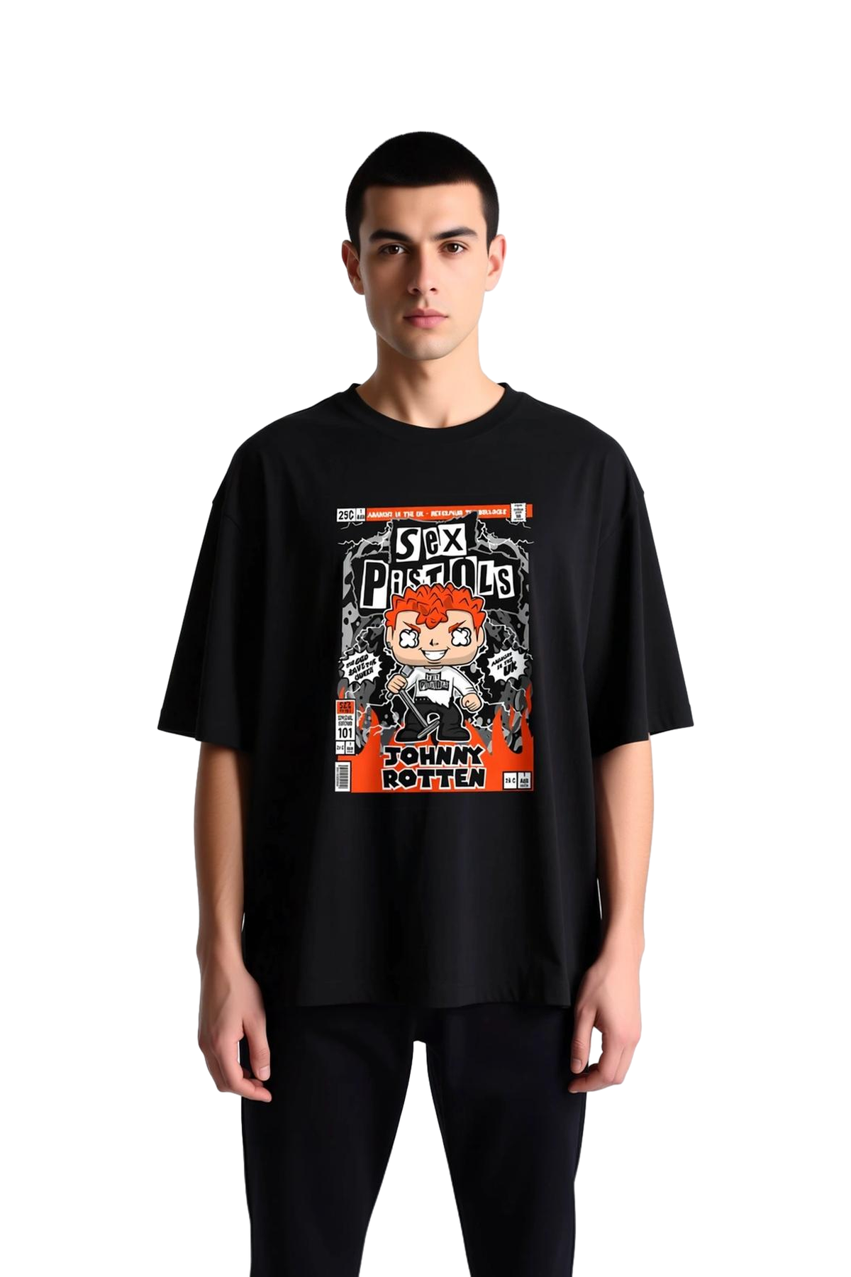 Erkek Oversize Punk Rock Müzik Kültürü Baskılı Tişört Dijital Baskı Kalıp Rahat Günlük Modern Şık