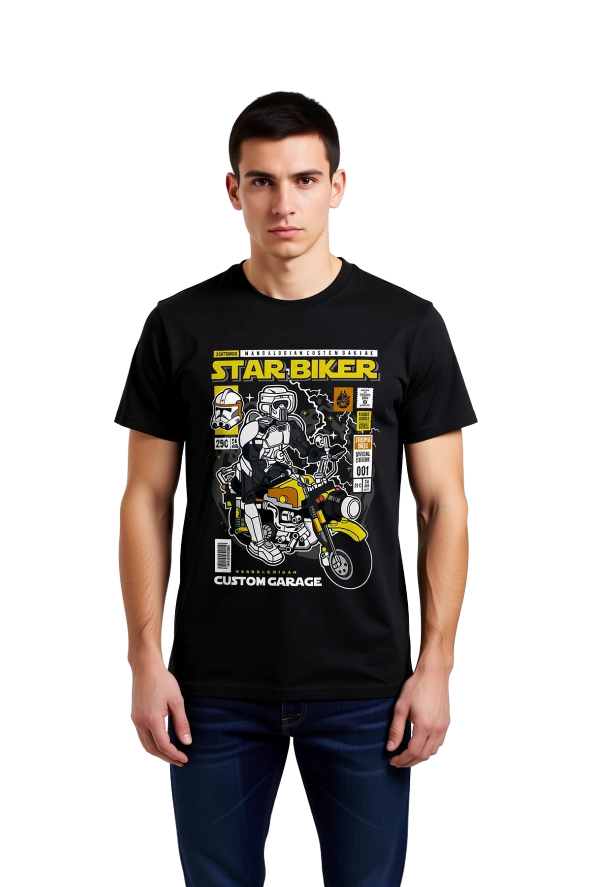 Erkek Motosiklet Temalı Grafik Baskılı Rahat Kesim Kısa Kollu Crew Neck Tişört Günlük Modern Şık