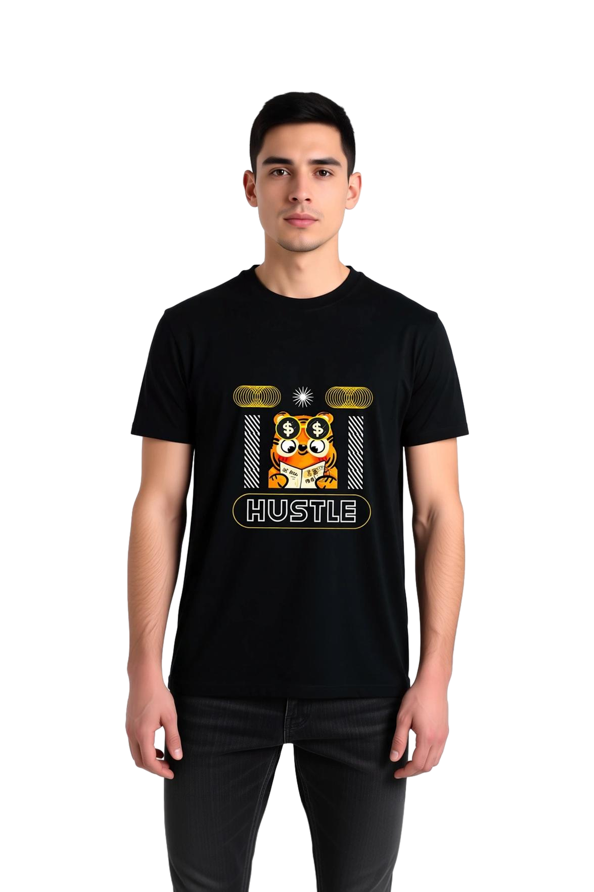 Hustle Motivasyon Tiger Stili Baskılı Erkek Tişört