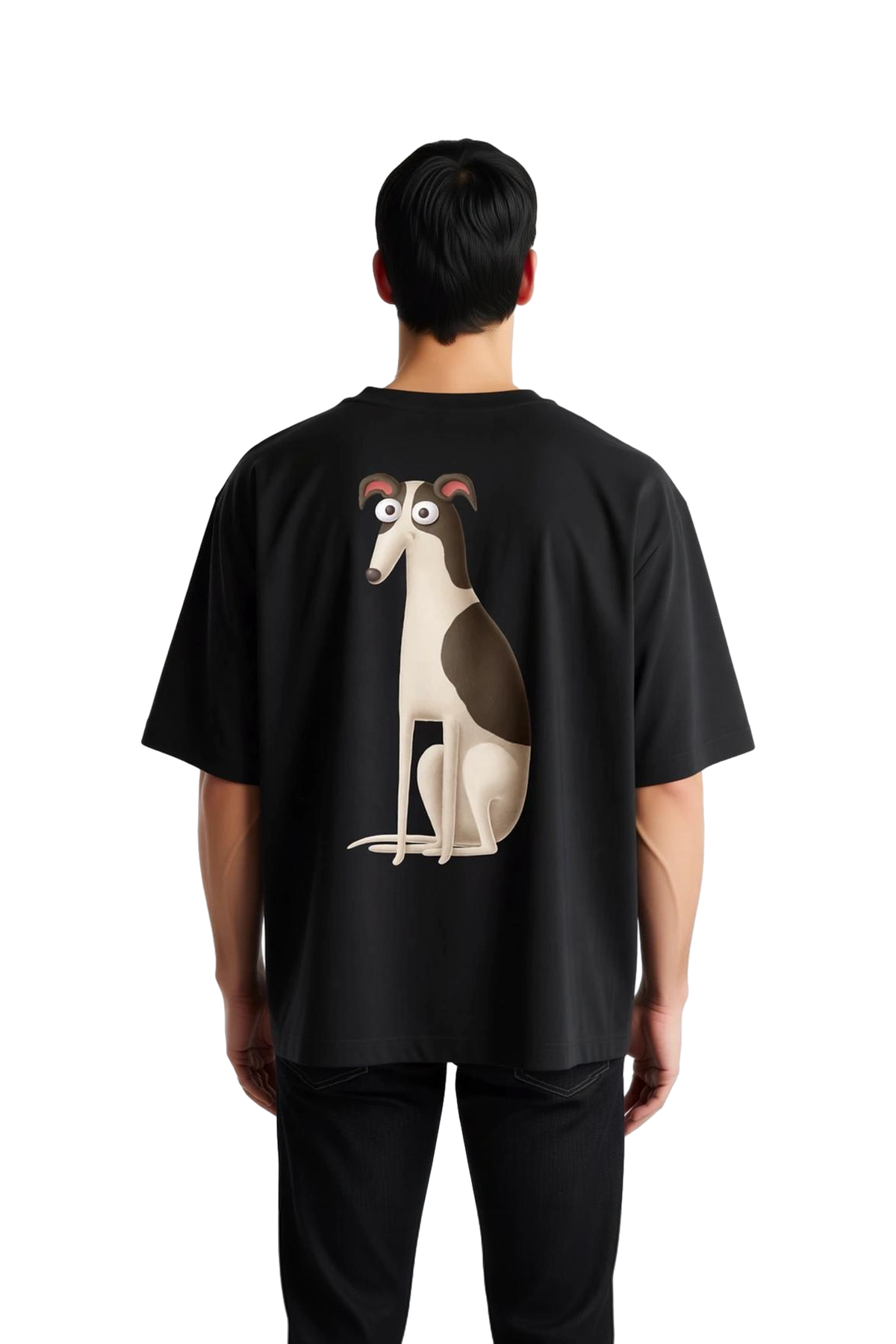 Erkek Oversize Tişört Komik Köpek Baskısı Çizgi Sanatı Stil Grafik Desen Rahat Kesim Günlük Giyim