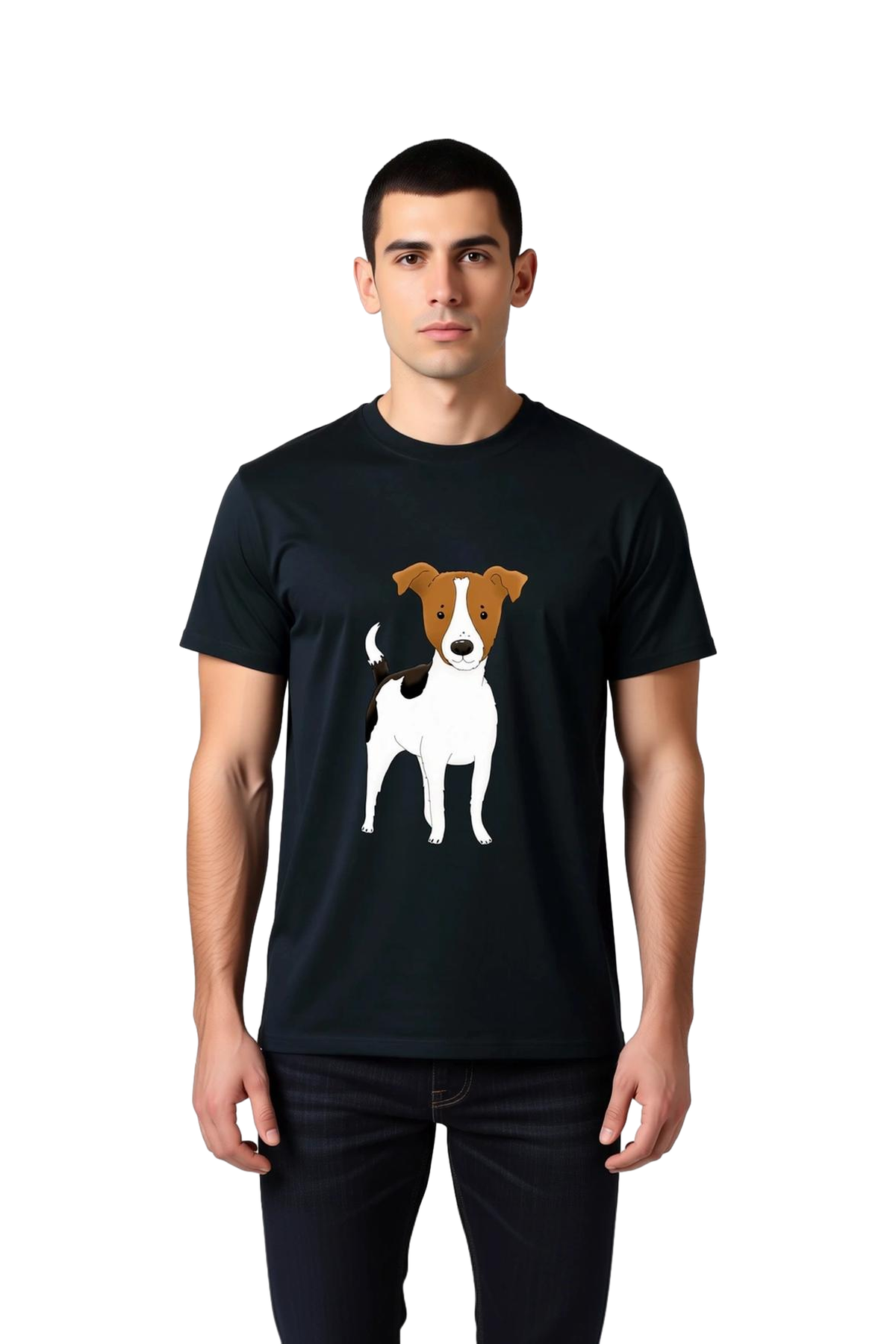 Sevimli Köpek Karikatürü Kahverengi Kulak ve  Baskılı Erkek Tişört