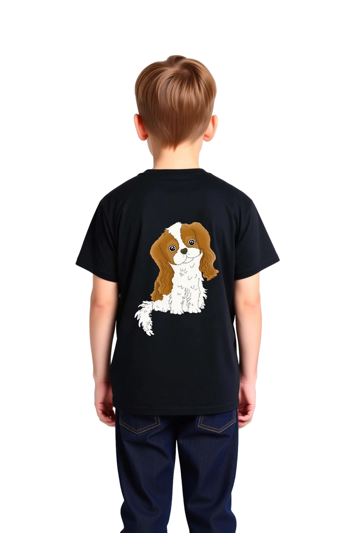 Çocuk Cocker Spaniel Baskılı Tişört %100 Pamuk Kısa Kollu Yuvarlak Yaka Günlük Rahat Kesim Modern
