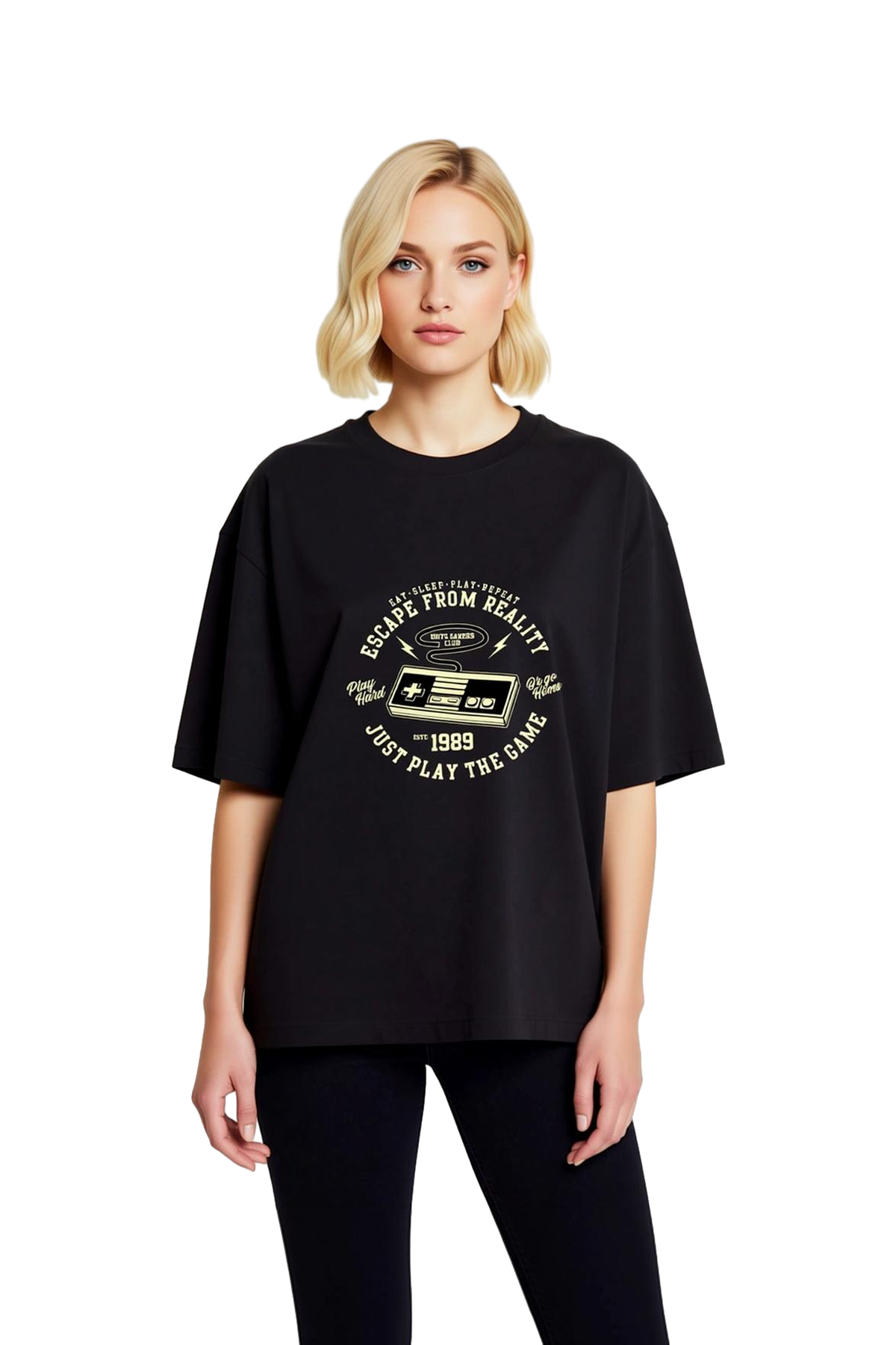 Oyun Nostaljisi Escape 1989 Baskılı Kadın Oversize Tişört