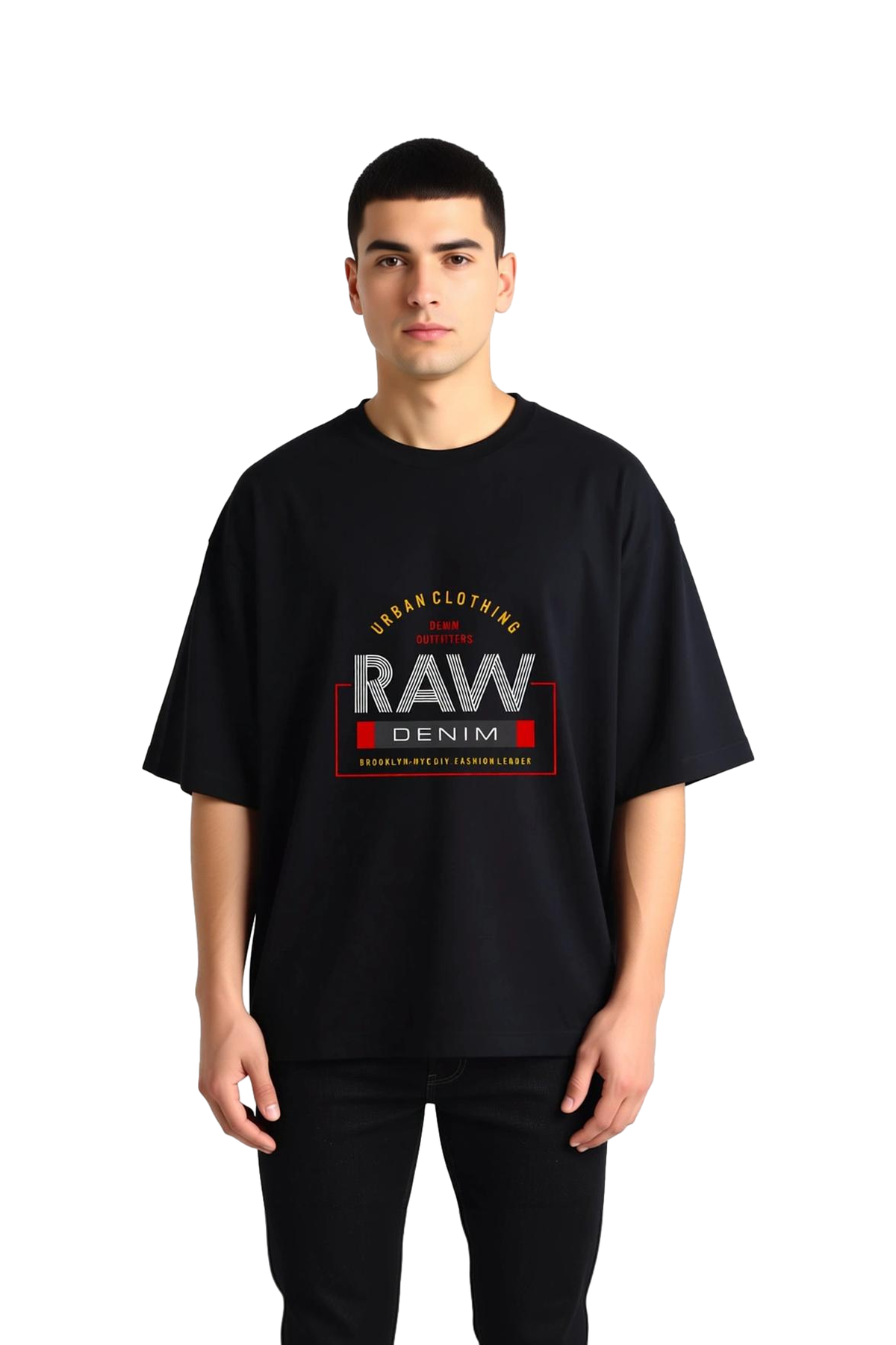 Erkek Oversize Tişört %100 Pamuk Crew Neck Kısa Kol Denim Baskılı Brooklyn Şehir Modasına Uygun