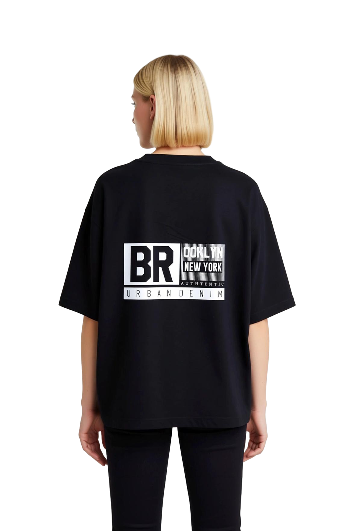 Kadın Oversize Grafik Baskılı Tişört Brooklyn New York Otantik Şehir Denim Tasarım Günlük Rahat