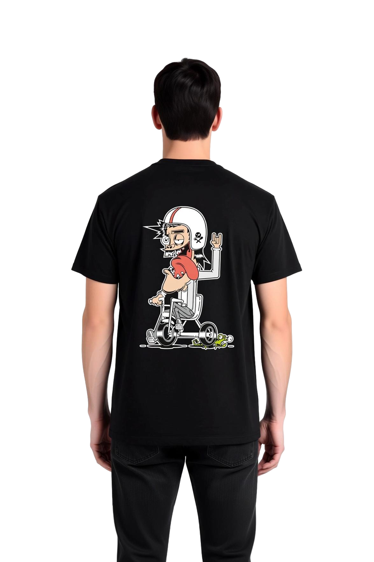 Erkek Çizgi Sanat Baskılı Tişört Motorsiklet Tutkusu Temalı Rahat Kesim Kısa Kol Yuvarlak Yaka Şık