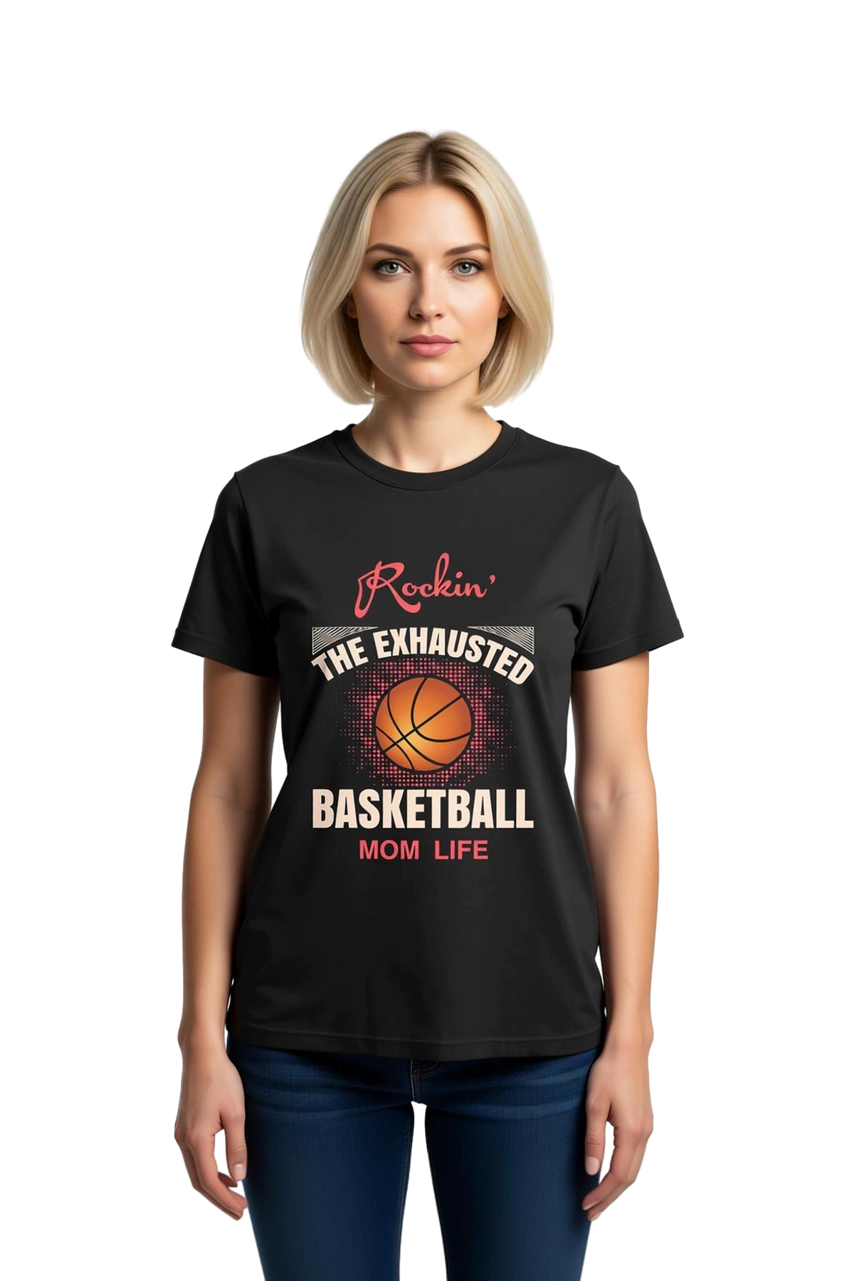 Kadın Basketbol Annesi Hayatı Baskılı Kısa Kollu Yuvarlak Yaka Rahat Kesim Günlük Tişört Modern