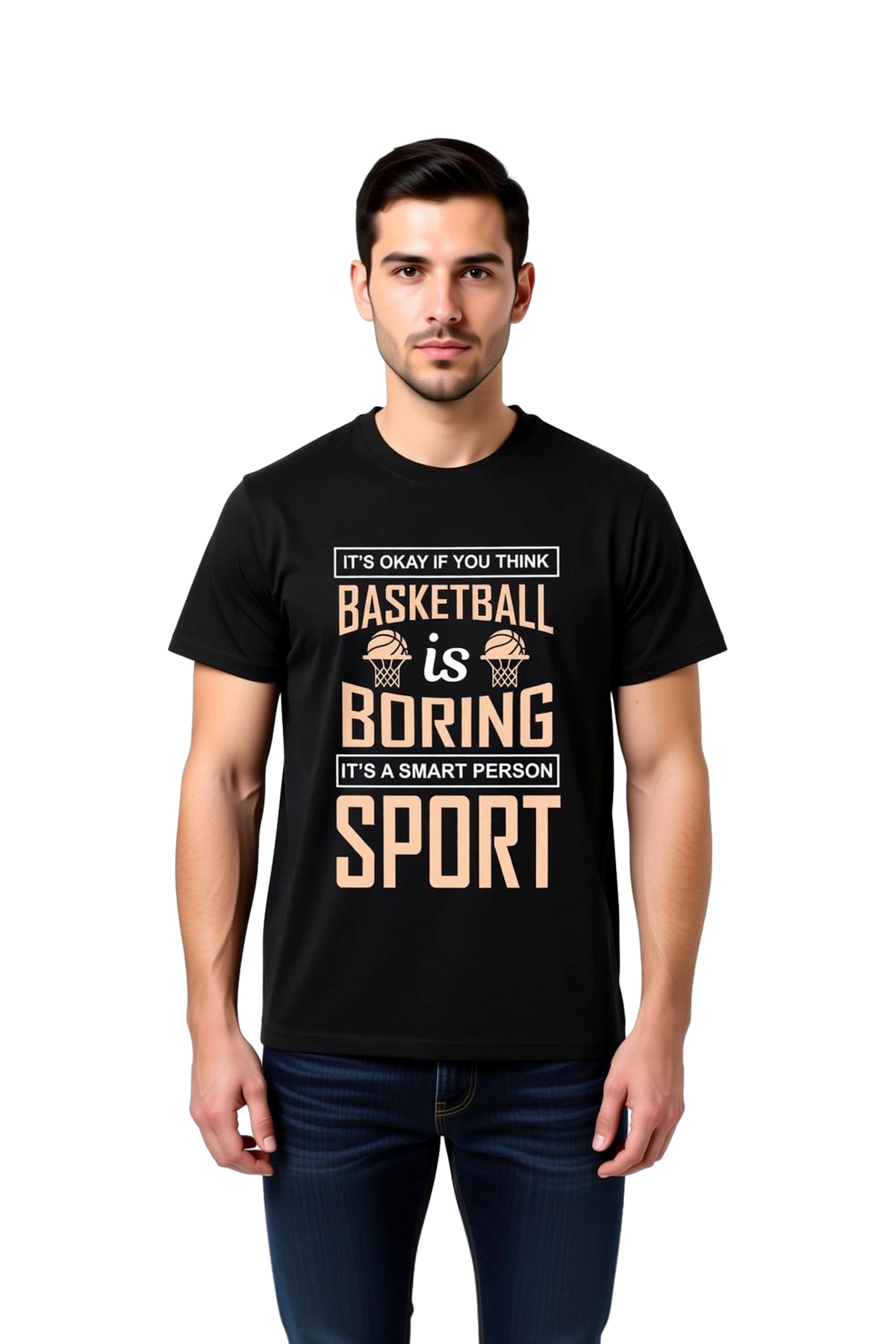 Erkek Basketbol Spor Baskılı Tişört Mizahi Tasarım Akıllı Sporcu Ruhu Rahat Kesim Günlük Modern