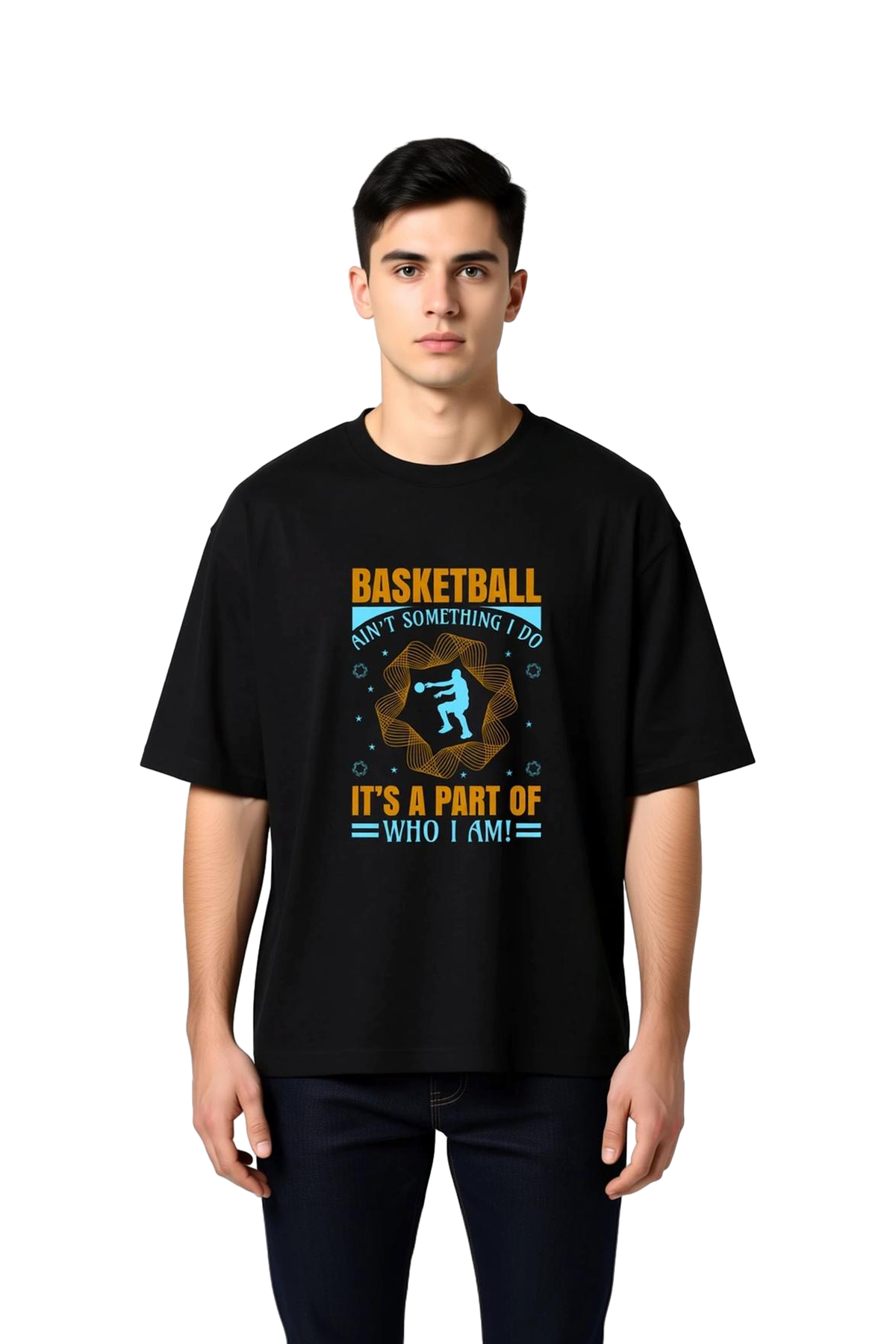 Erkek Oversize Basketbol Baskılı Tişört Yaşam Felsefesi Temalı Günlük Rahat Kesim Modern Şık Zarif