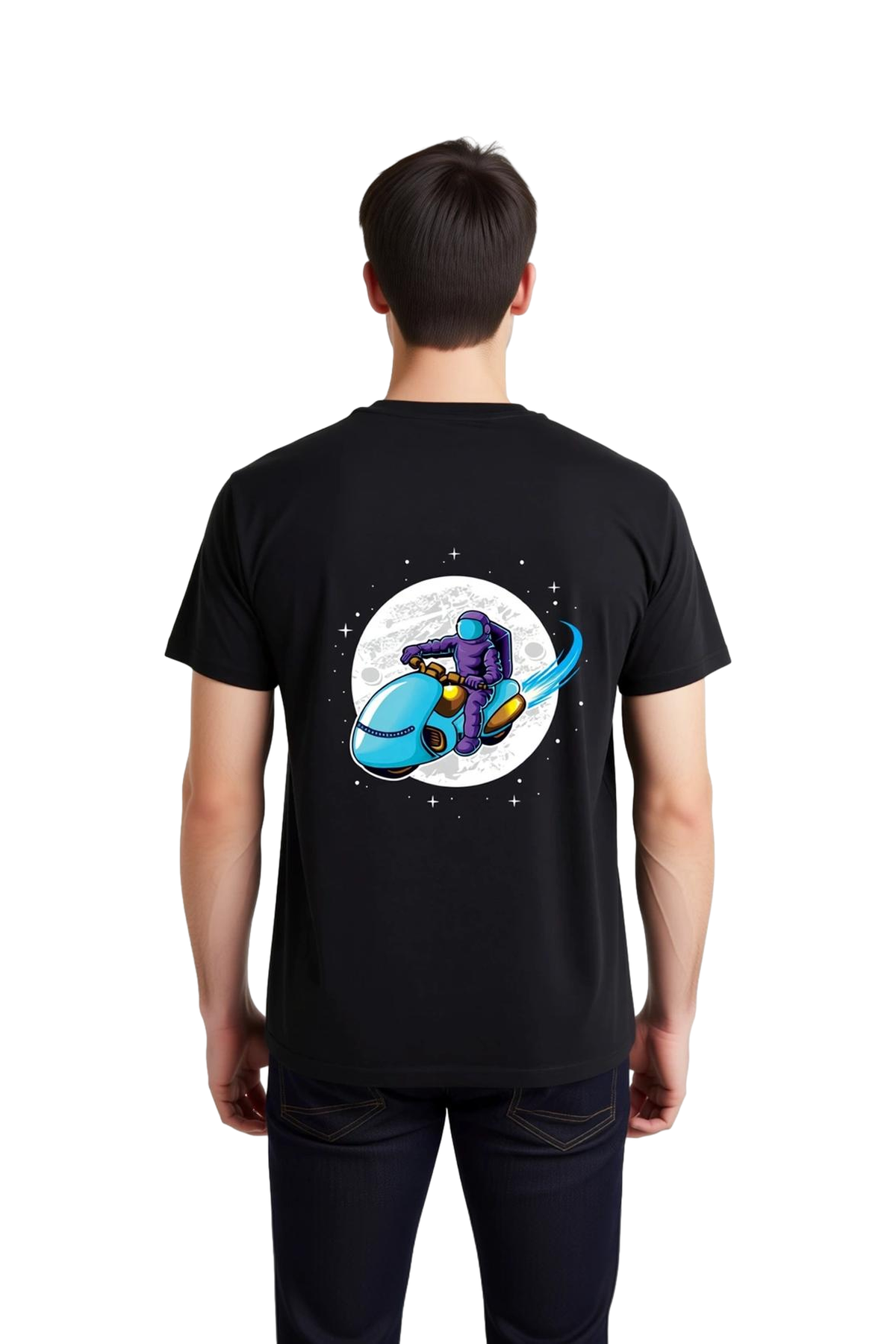 Retro Roket Motosiklet Astronot Baskılı Erkek Tişört