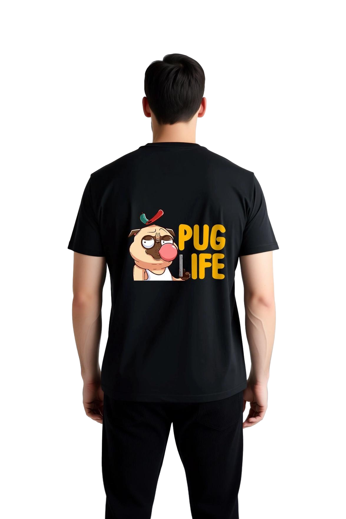 Erkek Pug Baskılı Retro Tipografi Kısa Kollu Tişört %100 Pamuk Rahat Kesim Komik Desen Günlük Modern