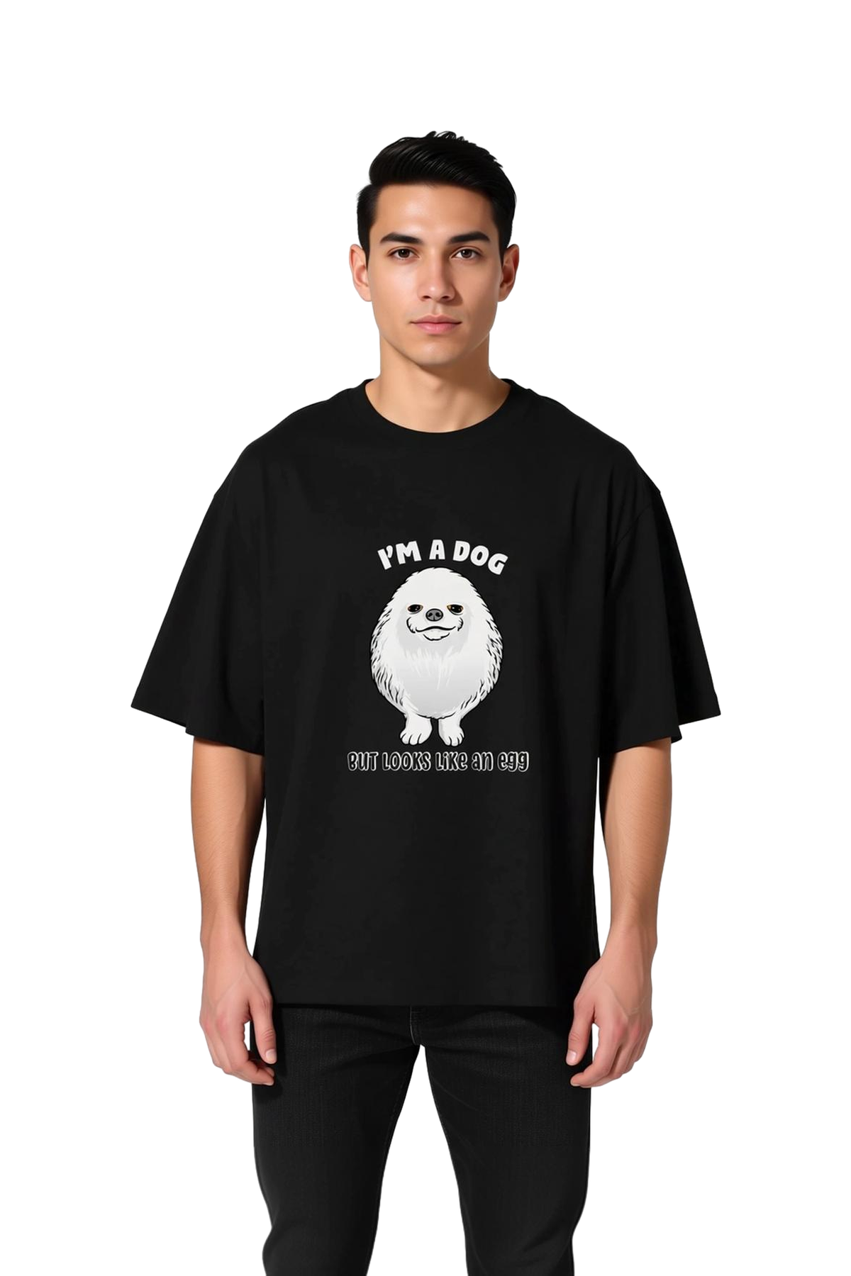 Erkek Oversize Grafik Baskılı Tişört Komik Köpek Yumurta Tasarımı Retro Stil Günlük Rahat Modern