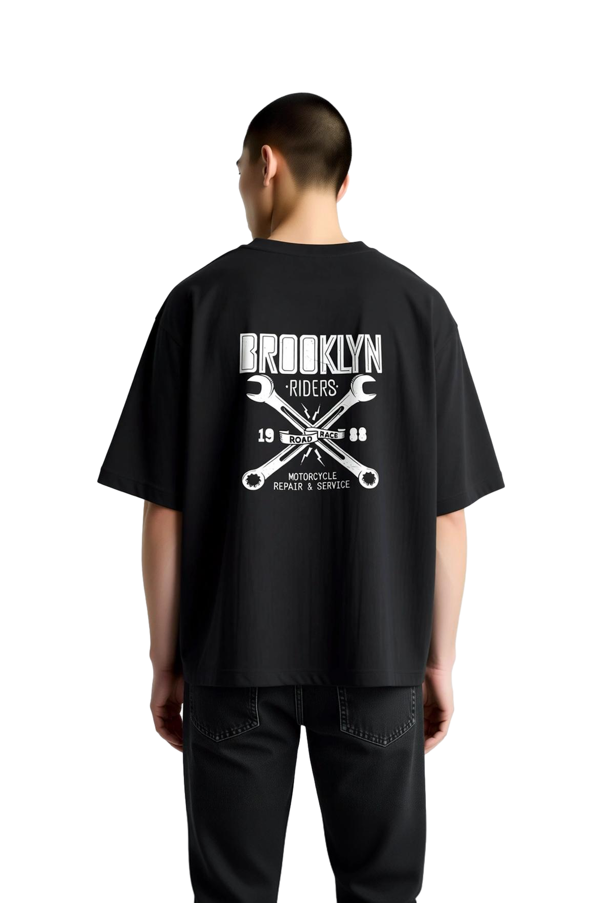 Erkek Oversize Motosiklet Tamirciliği Baskılı Tişört Brooklyn Riders Road Race Vintage Günlük Rahat