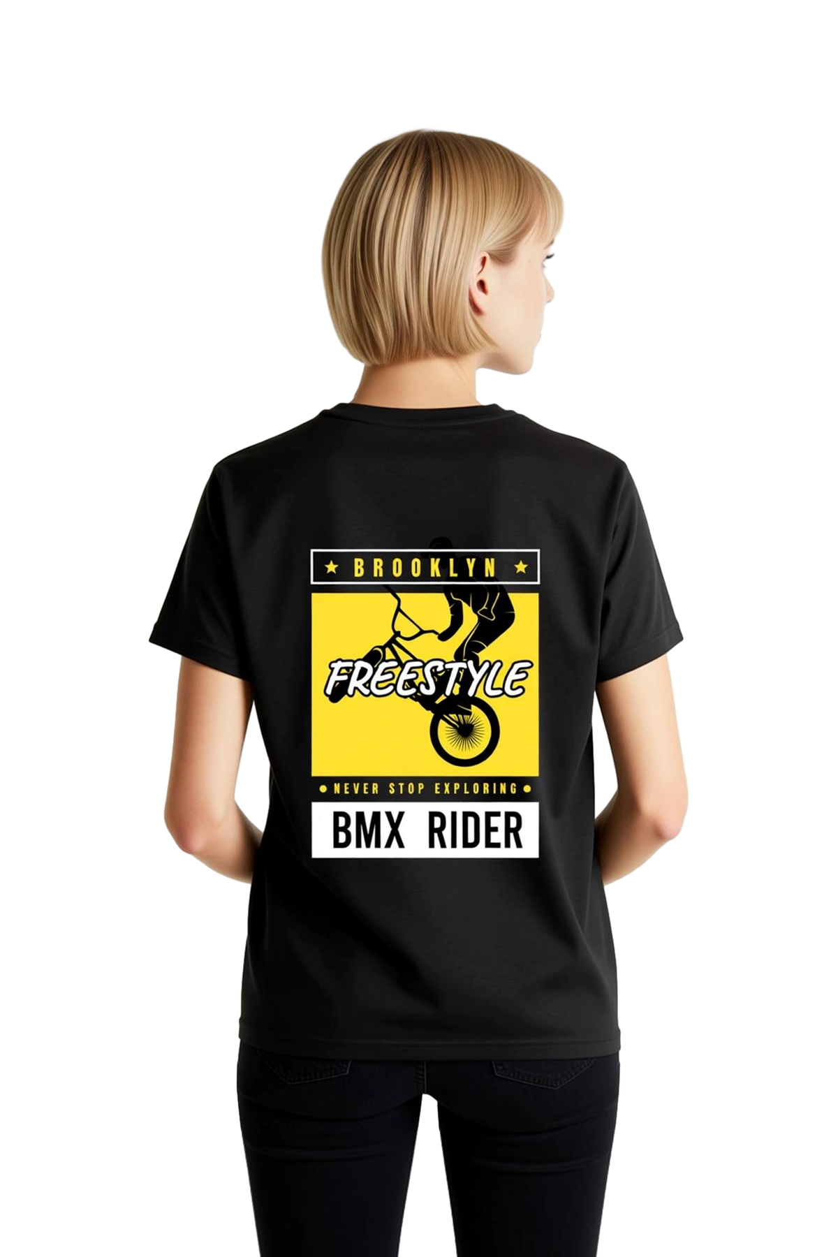 Kadın Grafik Baskılı Bisiklet Temalı Tişört Freestyle BMX Rider Günlük Rahat Kesim Modern Şık Zarif