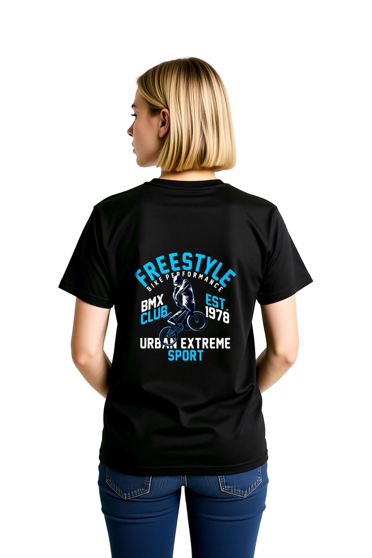 Kadın Freestyle BMX Klüpü Baskılı Kısa Kollu Tişört %100 Pamuk Rahat Kesim Günlük Modern Şık Zarif