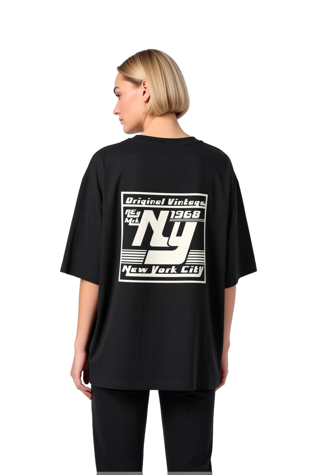 Orijinal Vintage NY 1968 New York Şehri Baskılı Kadın Oversize Tişört