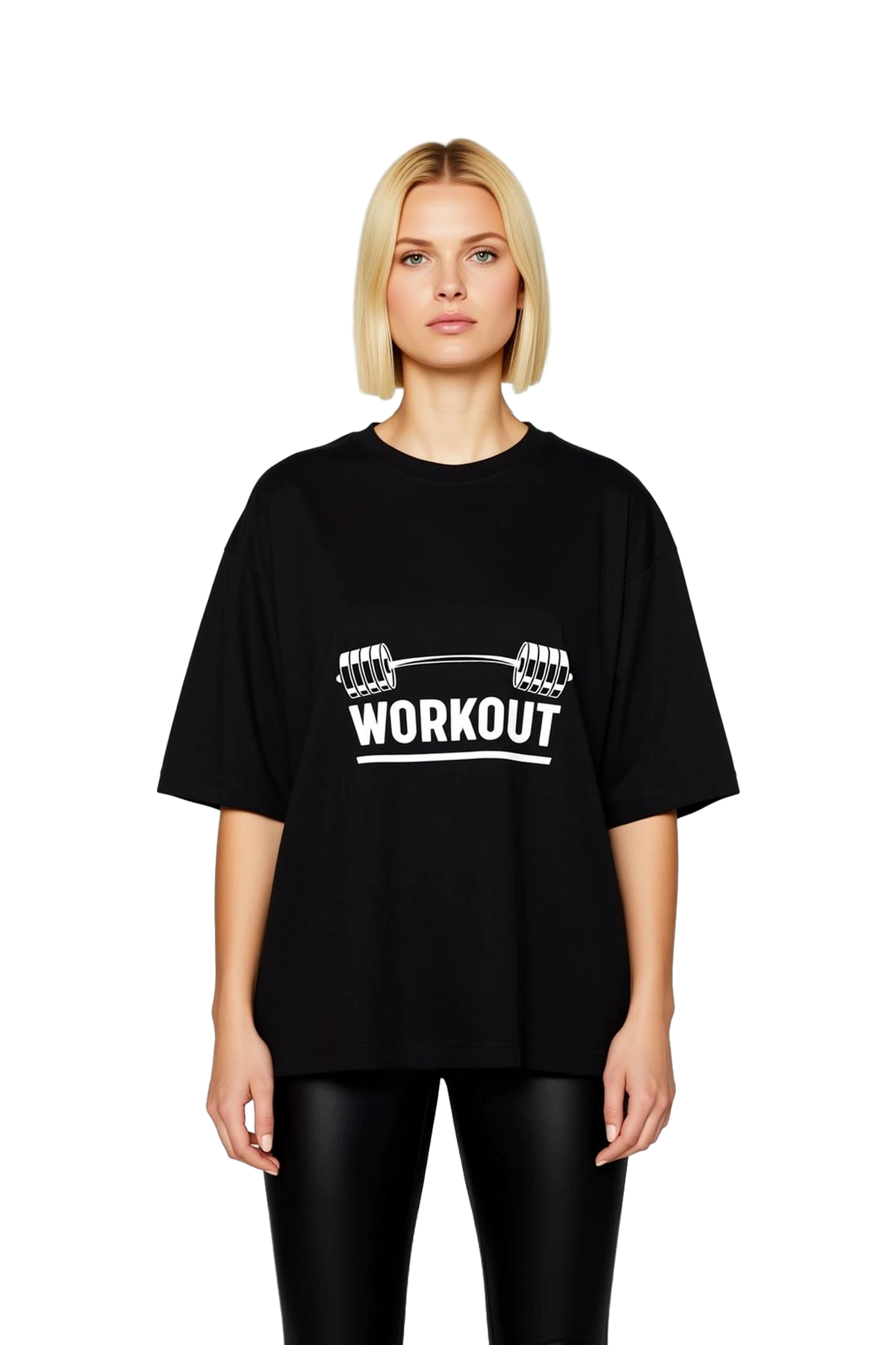 Kadın Oversize Spor Motivasyon Baskılı Kısa Kollu Tişört Dumbbells Desen Rahat Kesim Günlük Modern