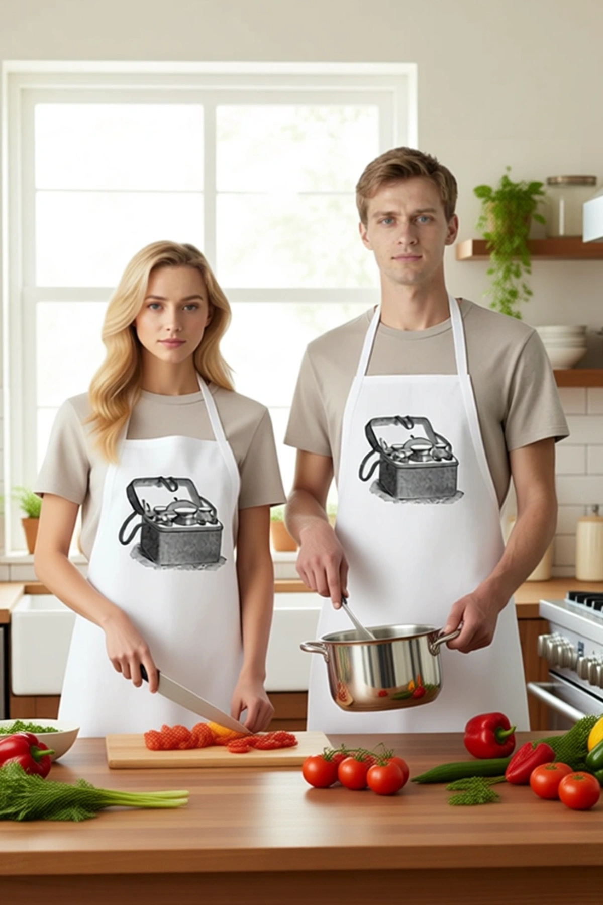 Erkek Unisex Mutfak Önlüğü Vintage İlaç Seti Line Art Baskılı Aşçı Rahat Günlük Modern Şık Konforlu