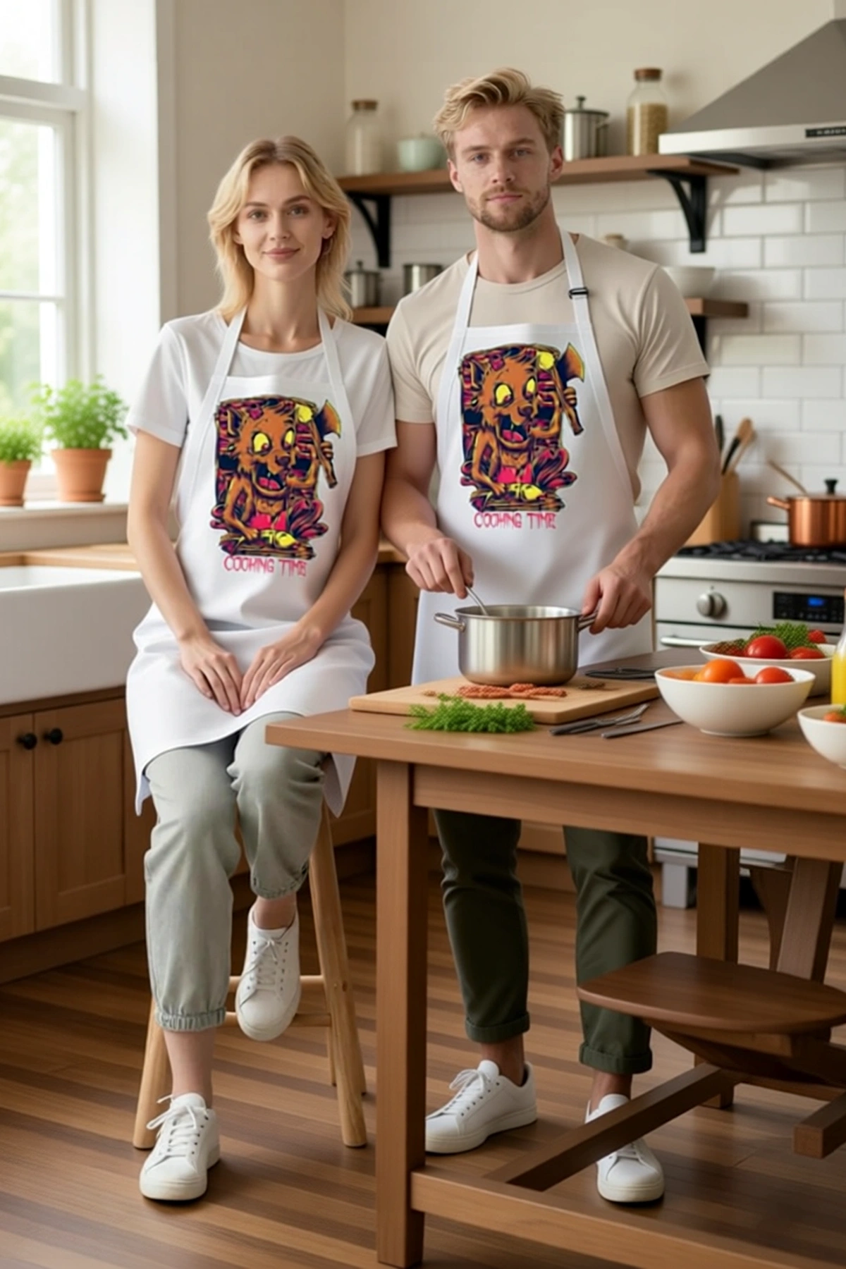 Unisex Aşçı Önlüğü Vintage Baskı Mutfak Tasarımı Retro Estetik Rahat Kesim Günlük Kullanım Modern
