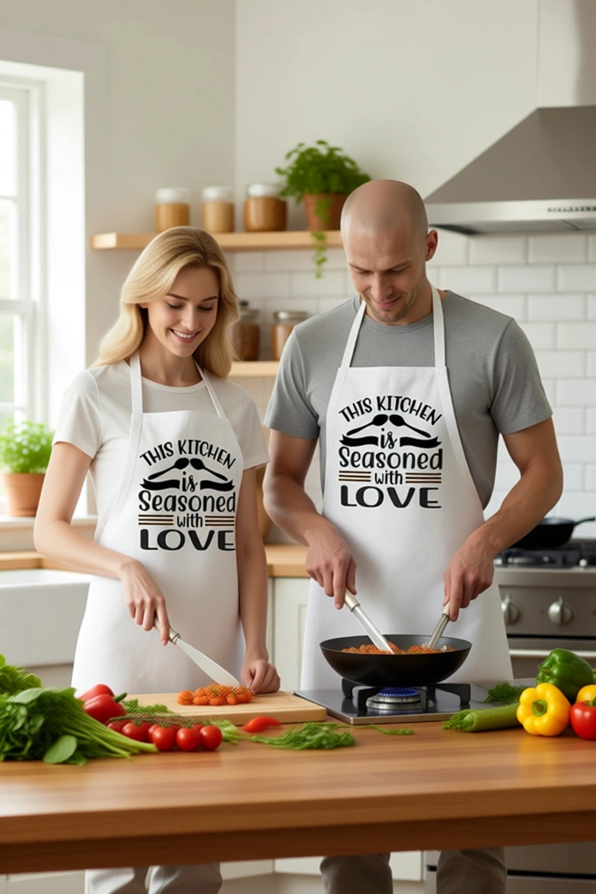 Unisex Mutfak Aşçı Önlüğü Sevgiye Baharatlanmış Baskılı Vintage Stil Rahat Kesim Günlük Modern Şık
